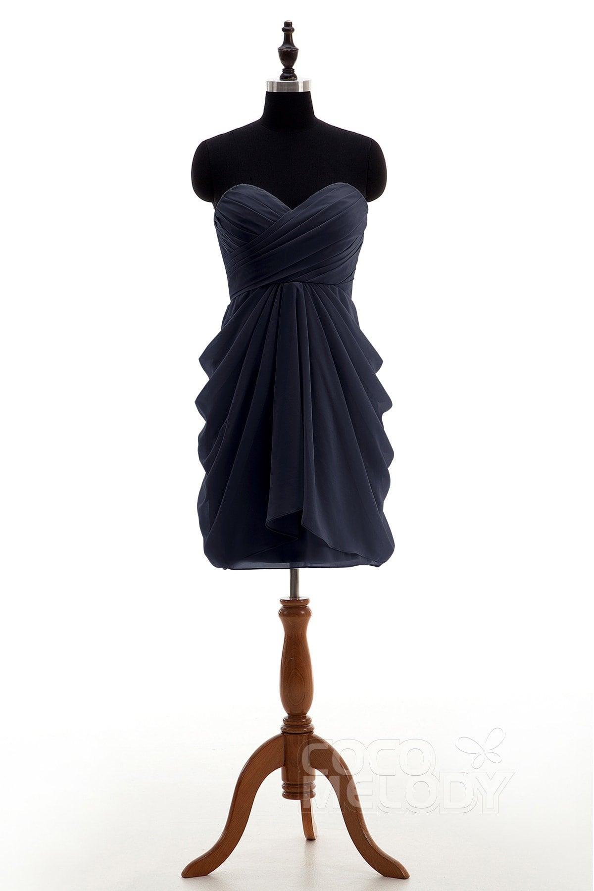 Sheath-Column Knee Length Chiffon Bridesmaid Dress NB2746 - COCOMELODY