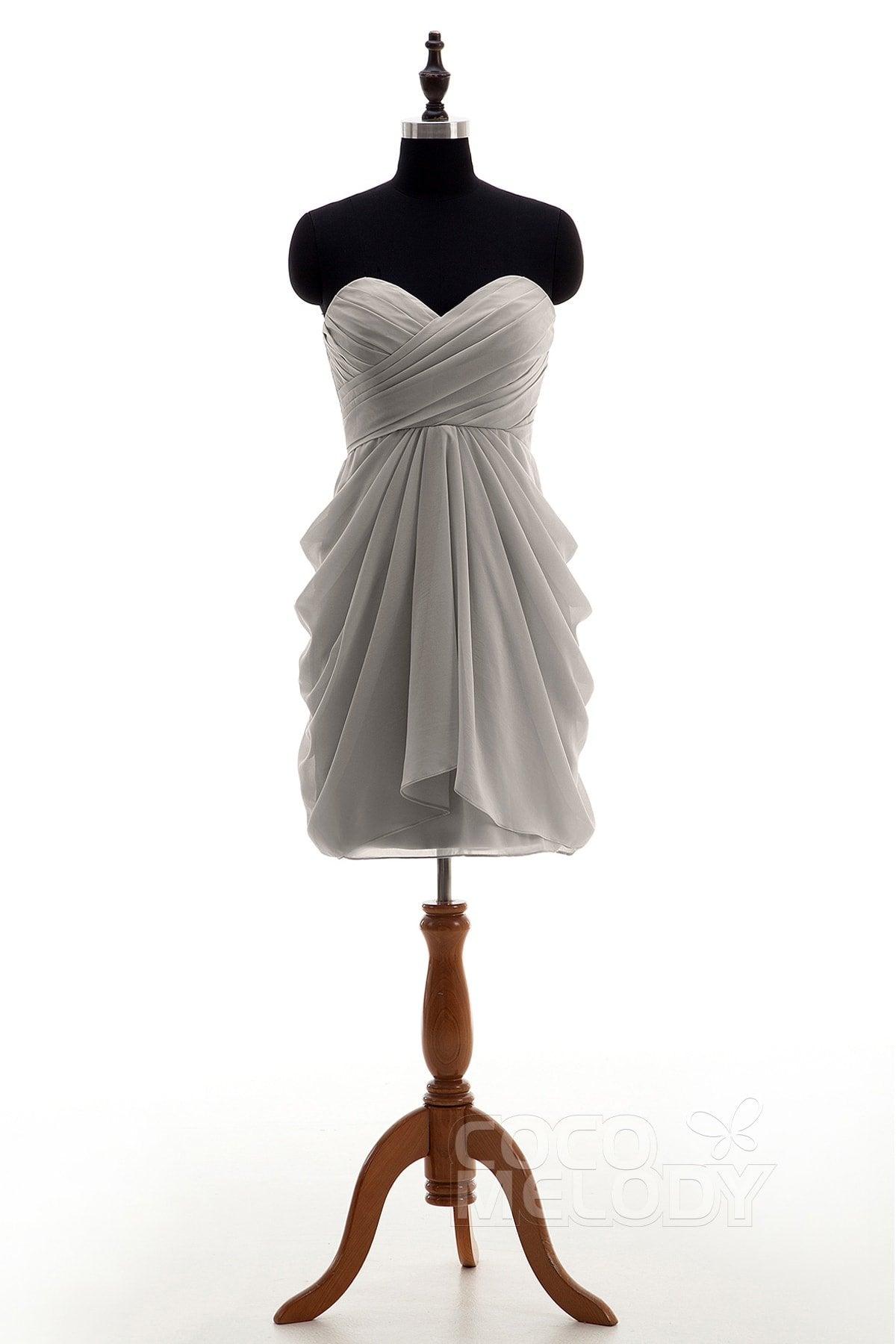 Sheath-Column Knee Length Chiffon Bridesmaid Dress NB2746 - COCOMELODY