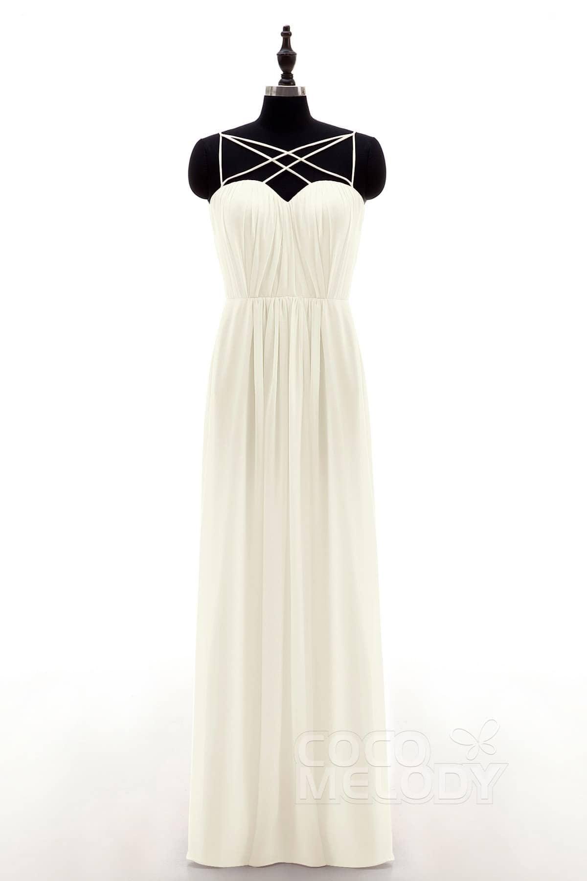 Sheath-Column Floor Length Chiffon Bridesmaid Dress NB3315 - COCOMELODY