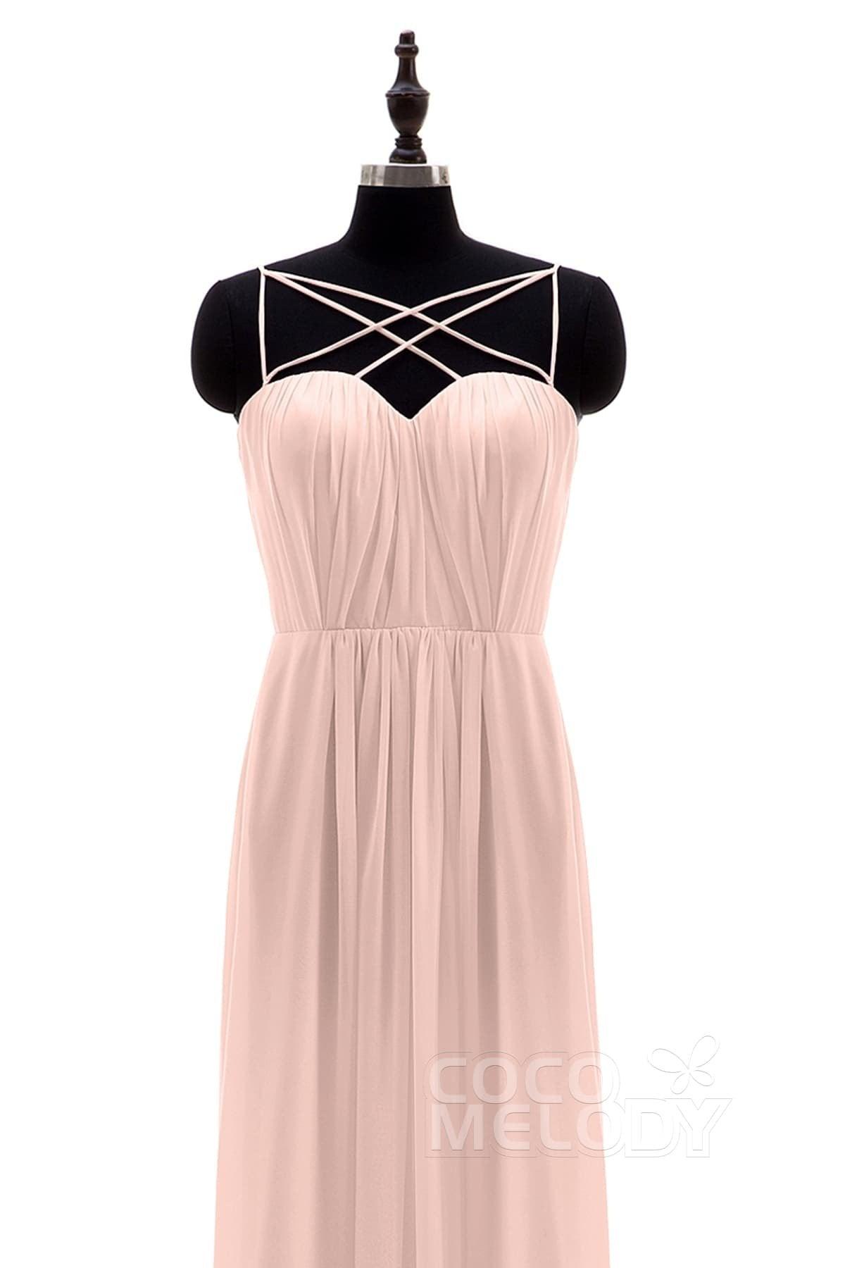 Sheath-Column Floor Length Chiffon Bridesmaid Dress NB3315 - COCOMELODY