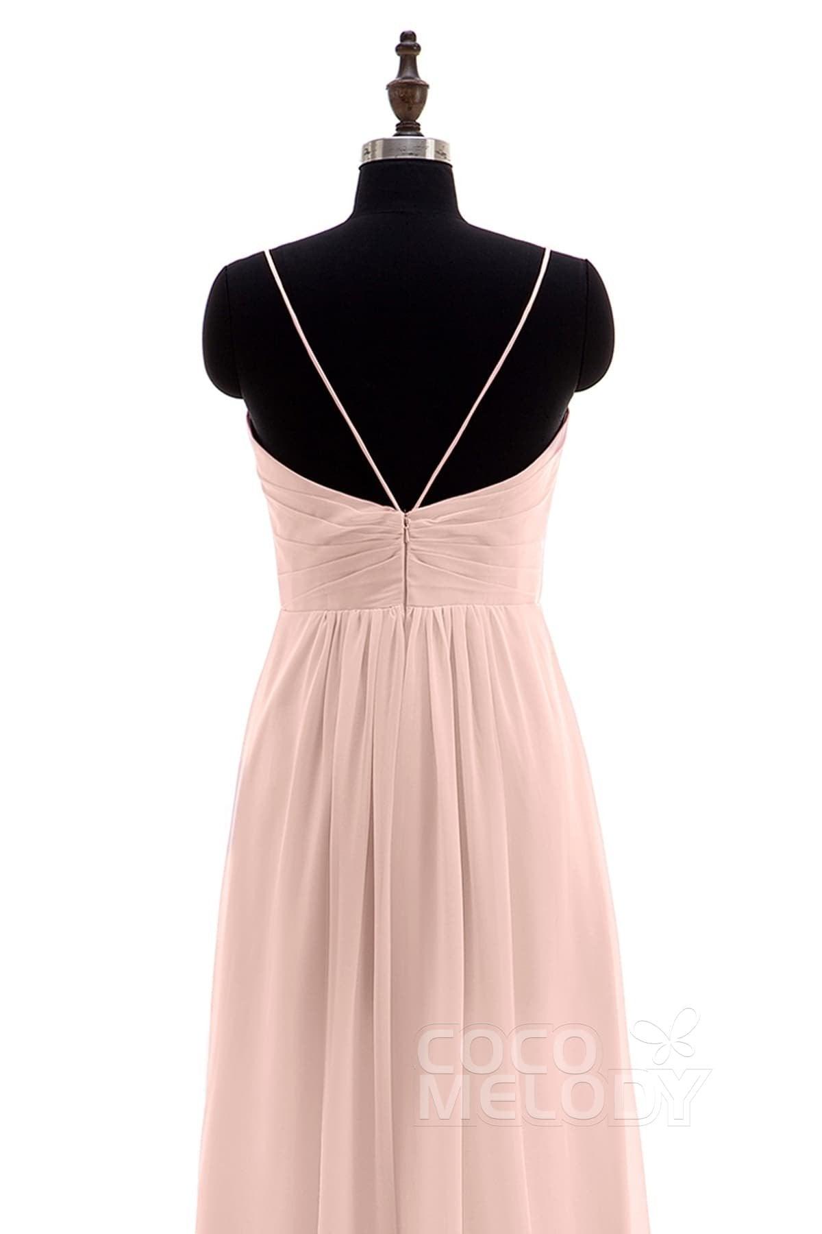 Sheath-Column Floor Length Chiffon Bridesmaid Dress NB3315 - COCOMELODY