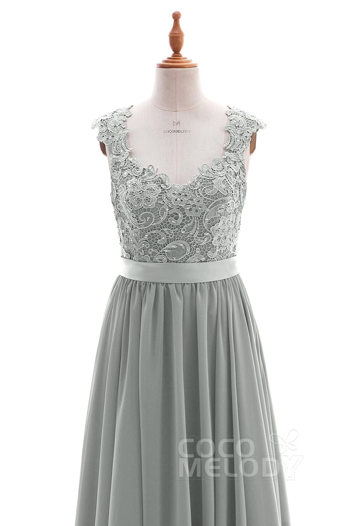 Sheath-Column Floor Length Lace and Chiffon Dress NB3322 - COCOMELODY