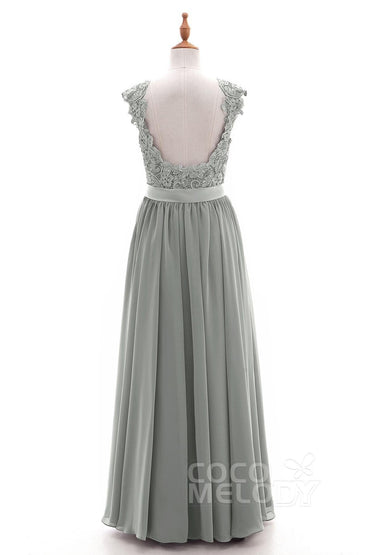 Sheath-Column Floor Length Lace and Chiffon Dress NB3322 - COCOMELODY