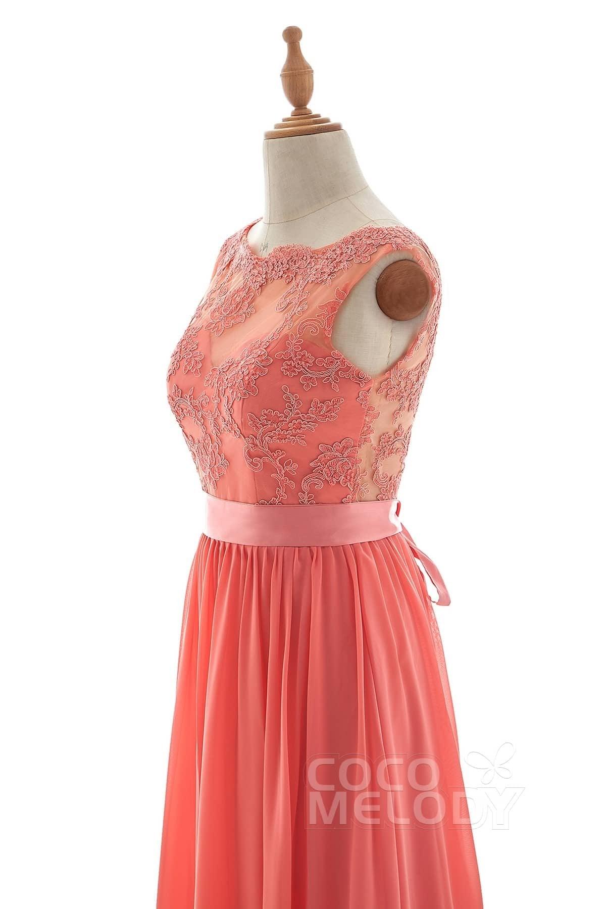 A-Line Sweep-Brush Train Tulle Lace Chiffon Dress NB3328 - COCOMELODY