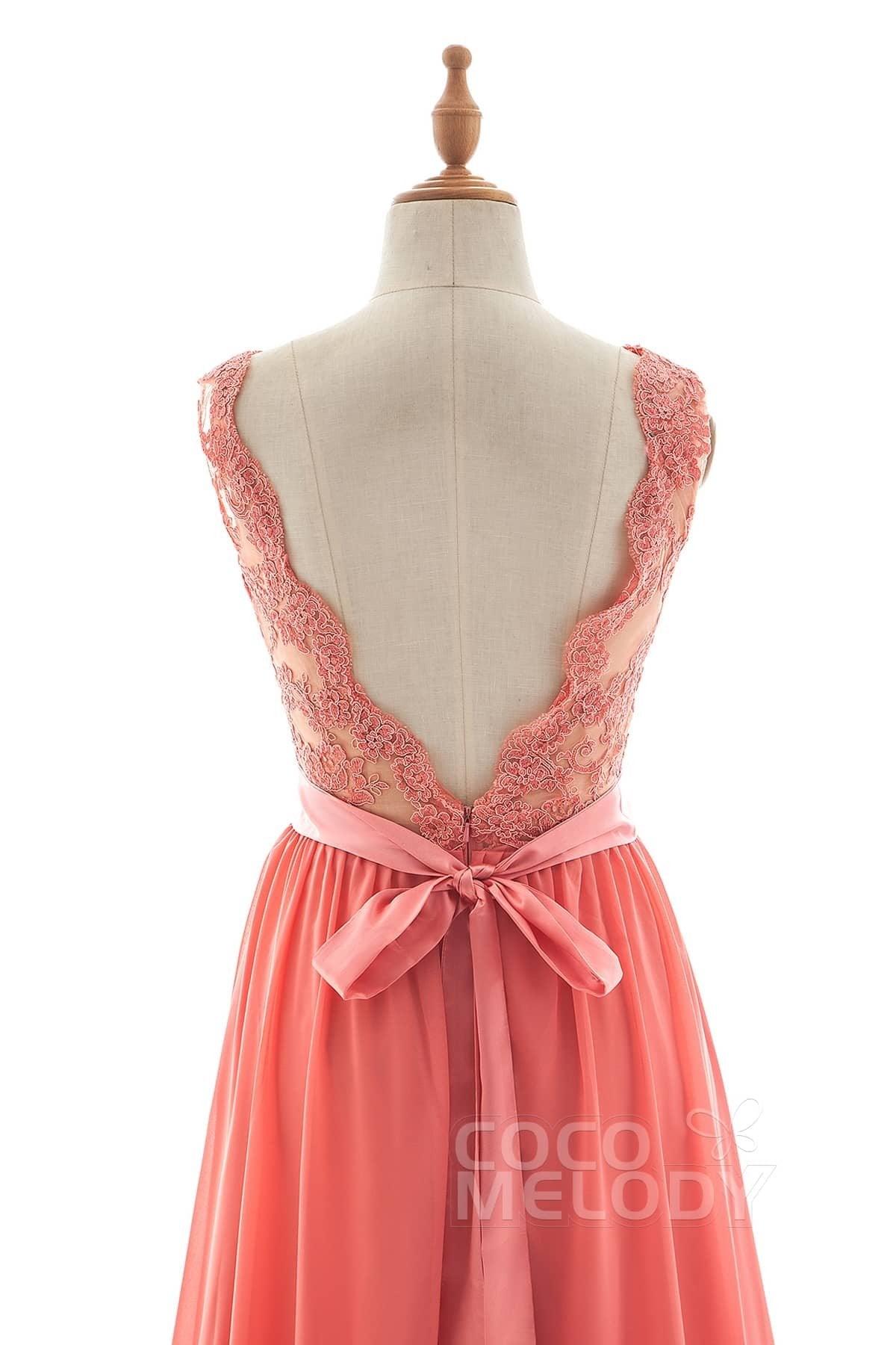 A-Line Sweep-Brush Train Tulle Lace Chiffon Dress NB3328 - COCOMELODY