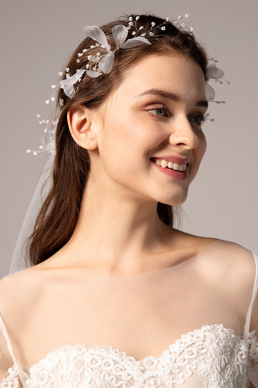 Alloy Headbands with Beads and Tulle CH0327
