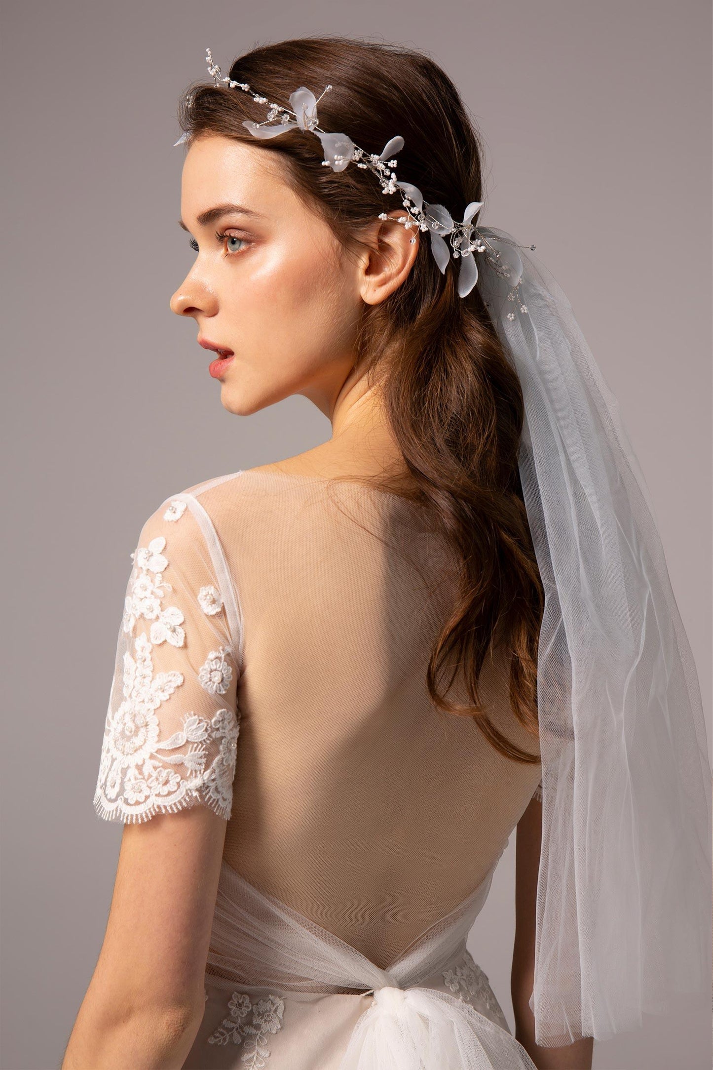 Alloy Headbands with Beads and Tulle CH0327 - COCOMELODY