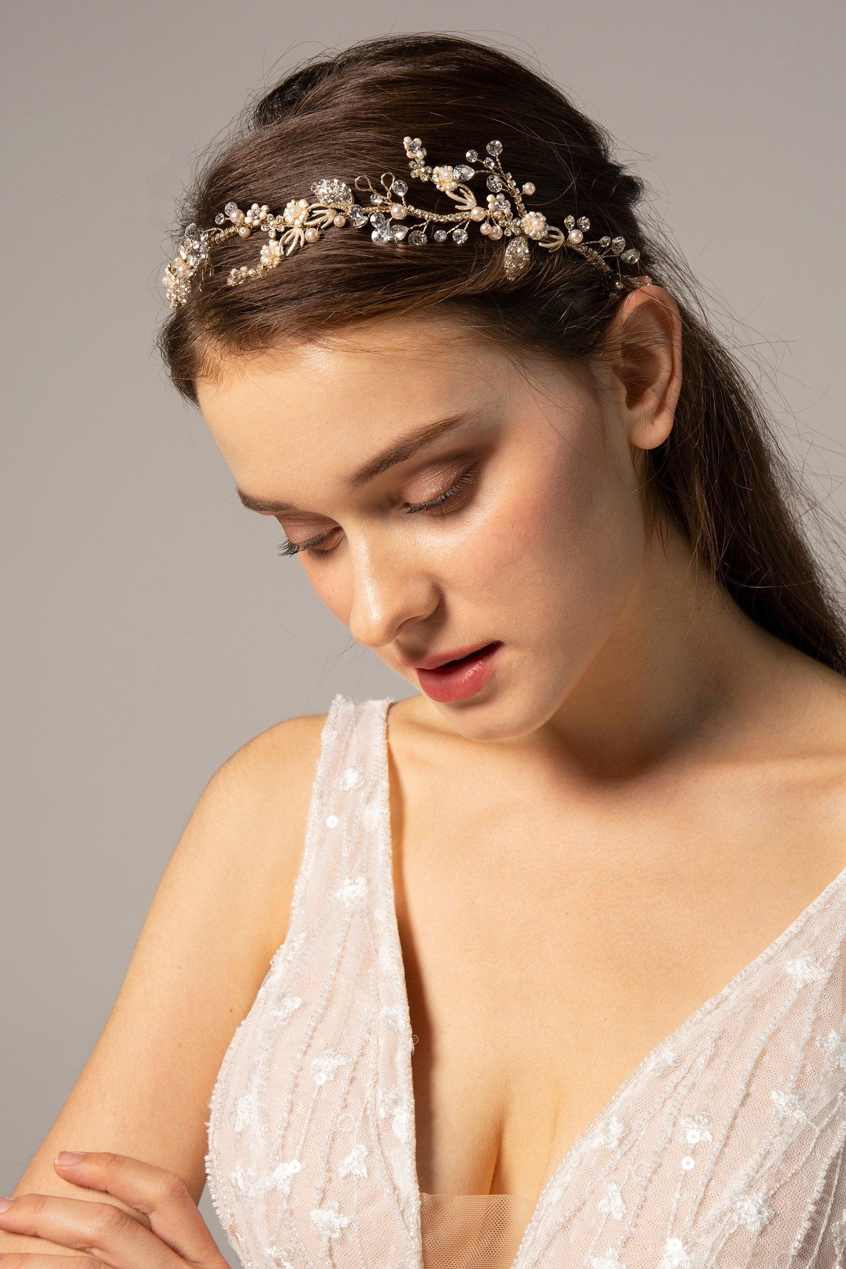 Alloy Headpieces with Imitation Pearl and Rhinestone CH0275 - COCOMELODY