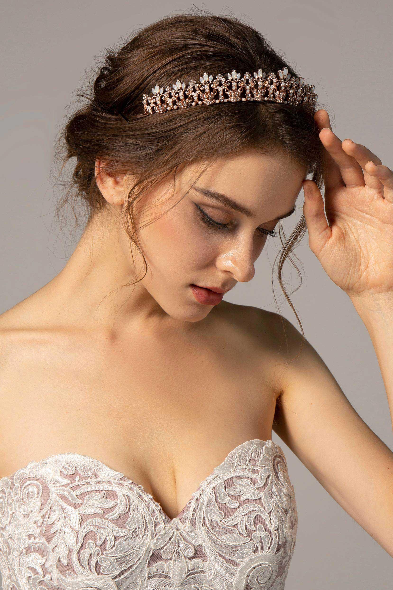 Alloy Tiaras with Rhinestone and Opal CH0270 - COCOMELODY