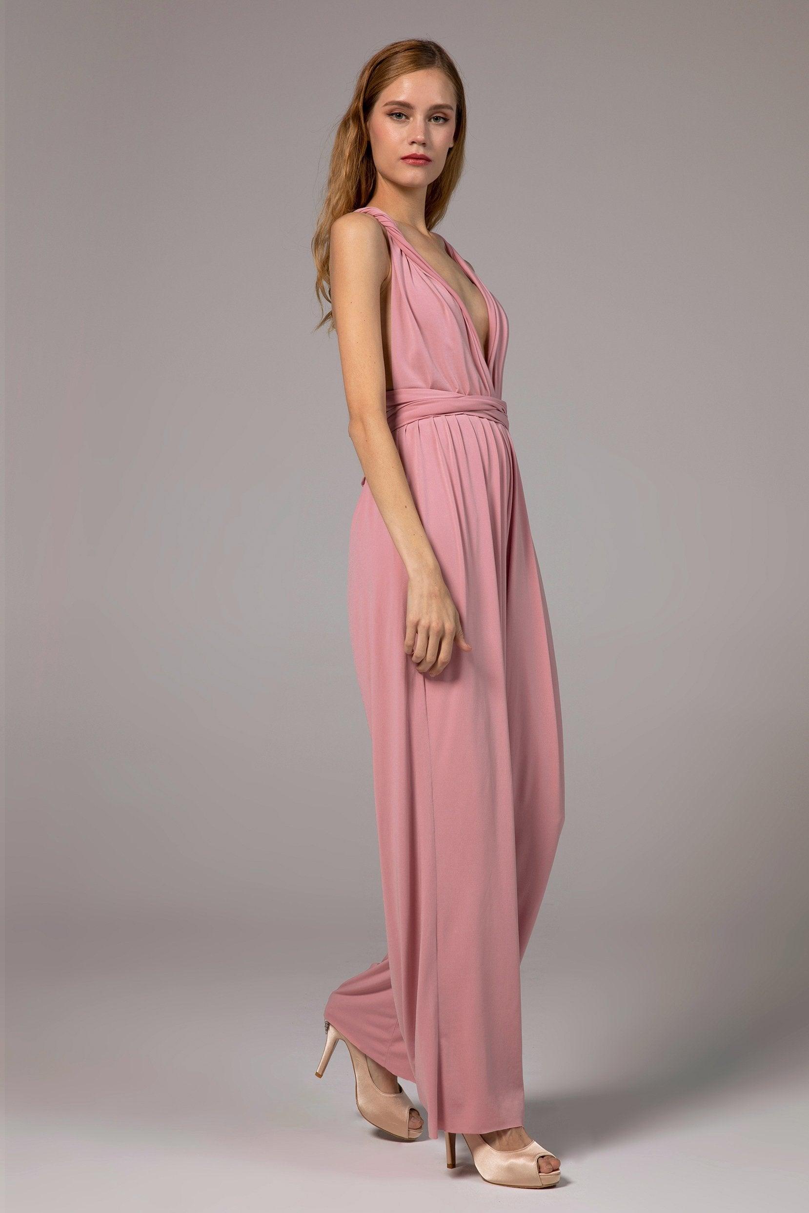 Jumpsuit Floor Length Knitted Fabric Bridesmaid Dress Formal Dresses CB0419 - COCOMELODY