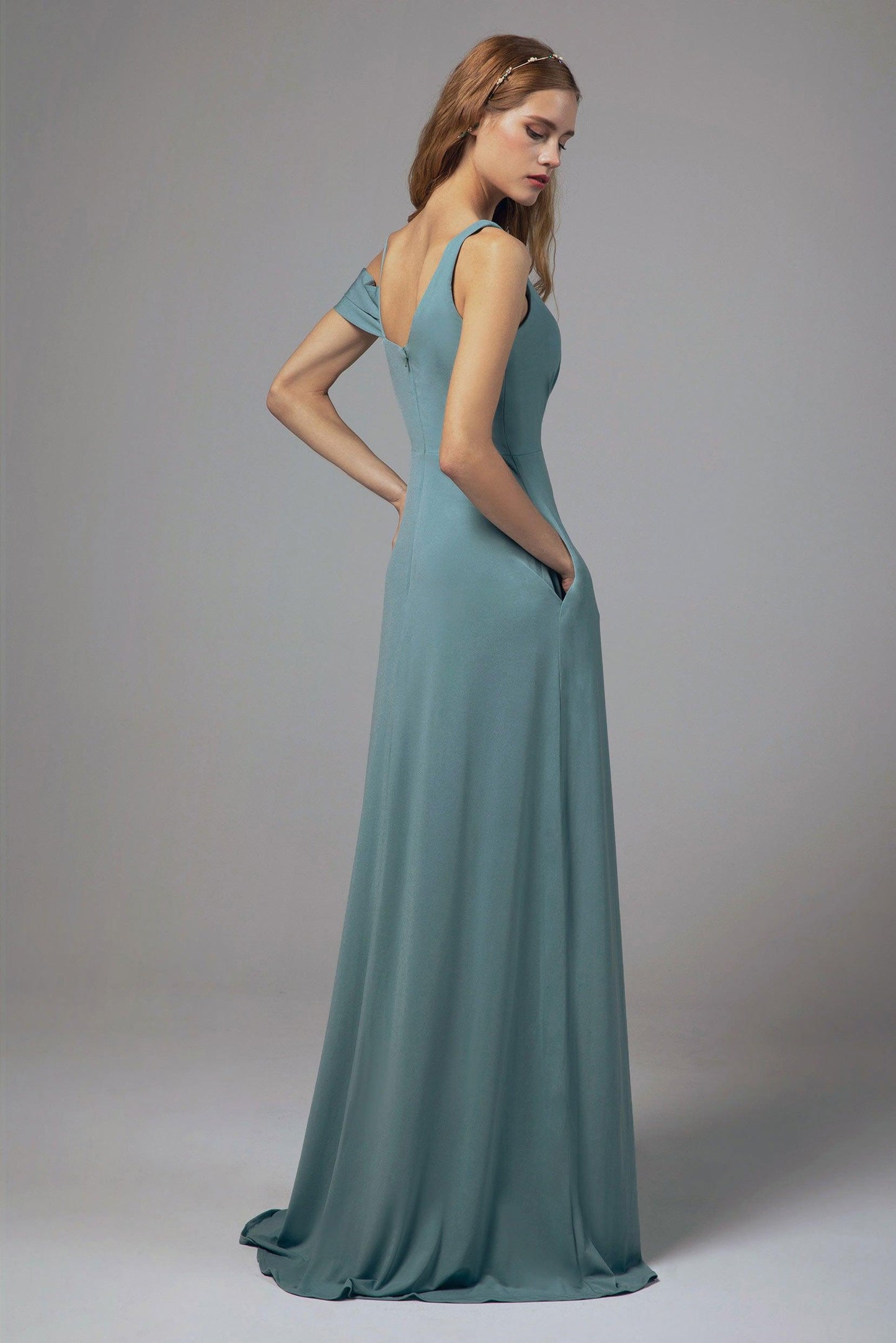 Sheath Floor Length Knitted Fabric Bridesmaid Dress Formal Dresses CB0425