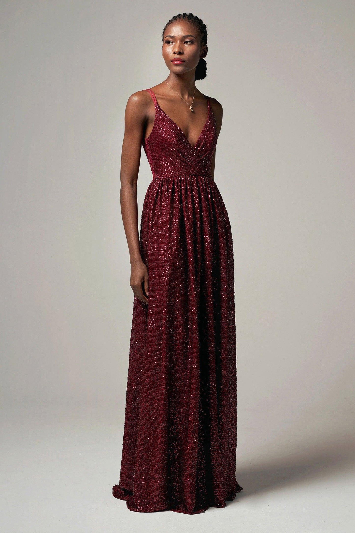 A-Line Floor Length Sequined Dress CB0408