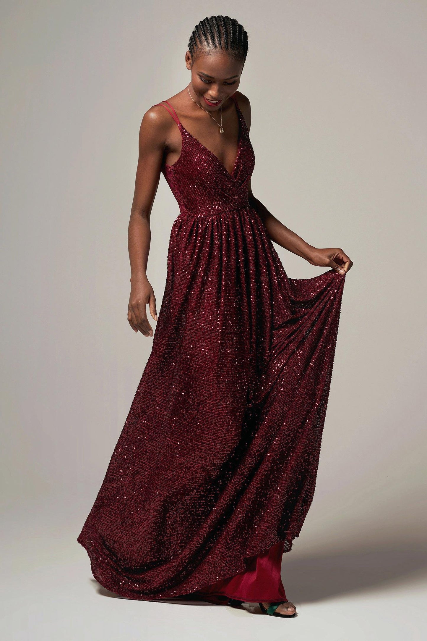 A-Line Floor Length Sequined Dress CB0408