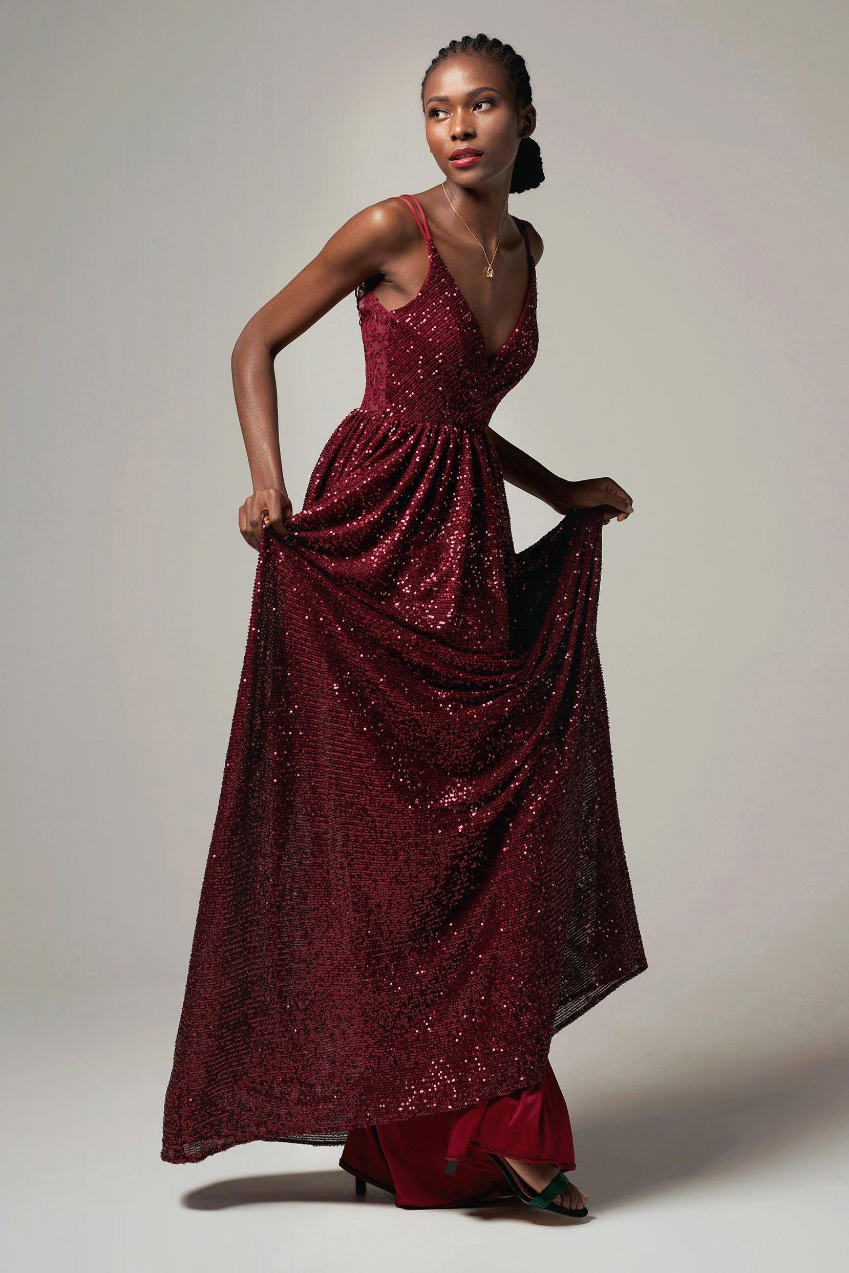 A-Line Floor Length Sequined Dress CB0408 - COCOMELODY