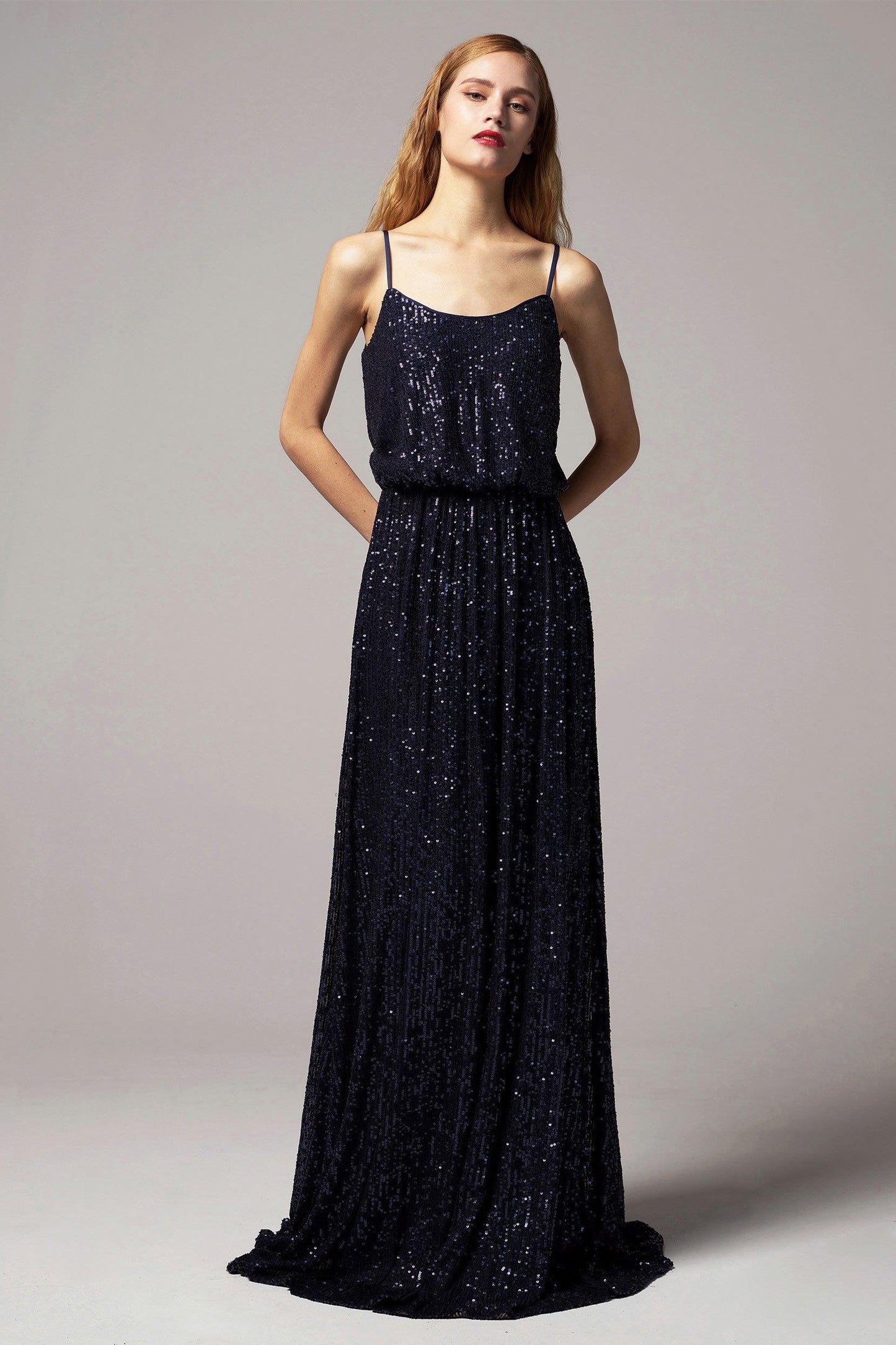 A-Line Floor Length Sequined Dress CB0407