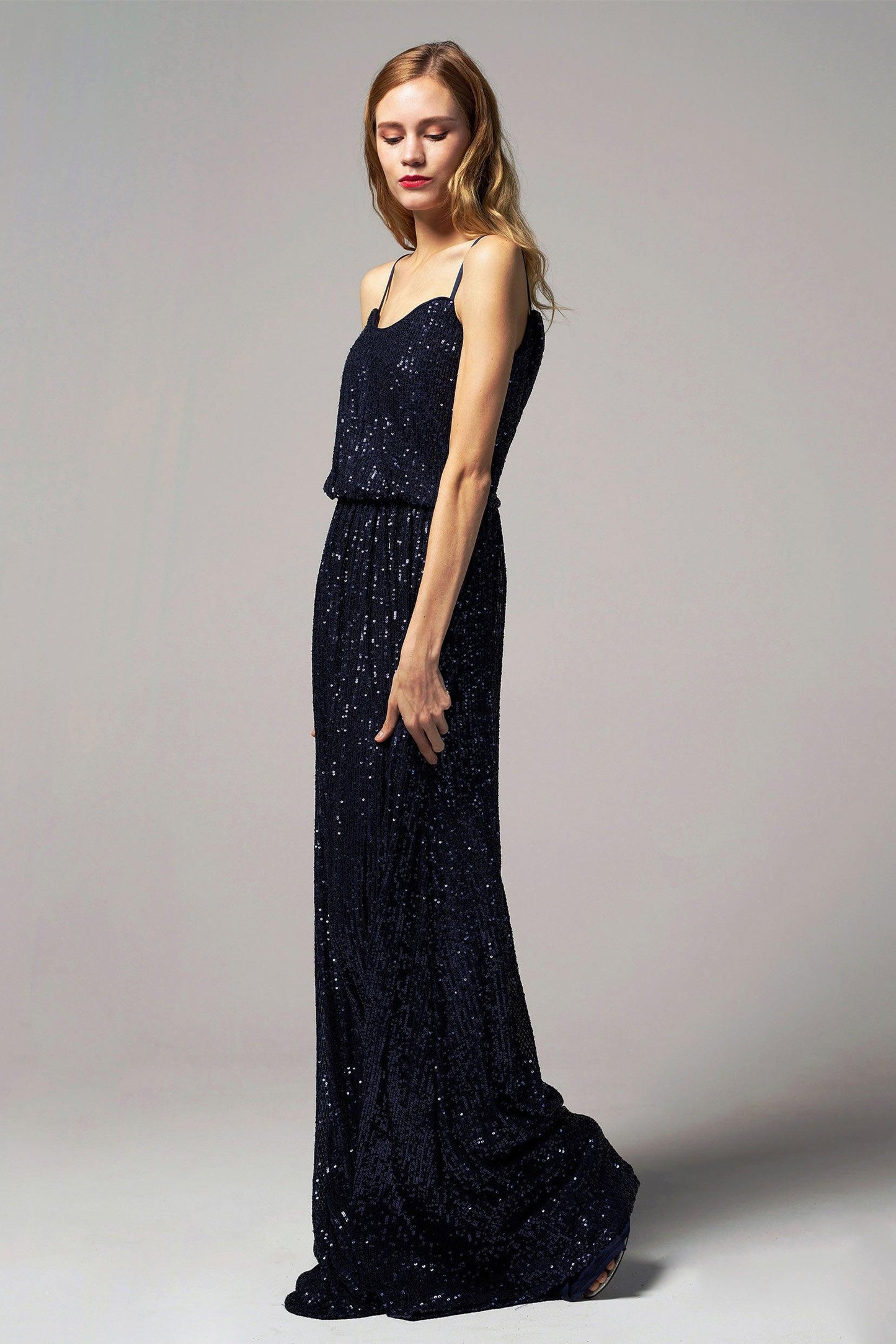 A-Line Floor Length Sequined Dress CB0407