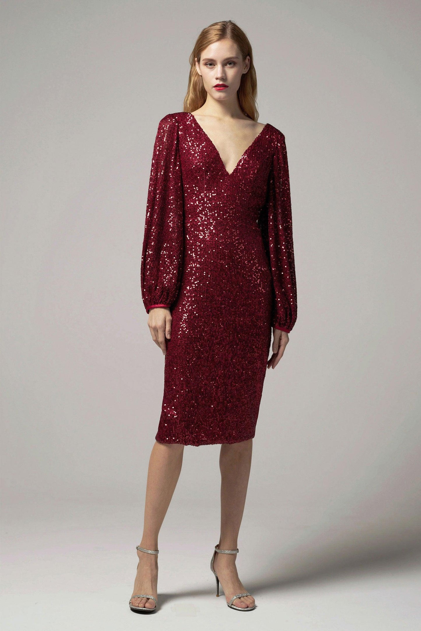 Sheath-Column Knee Length Sequined Dress CS0268 - COCOMELODY
