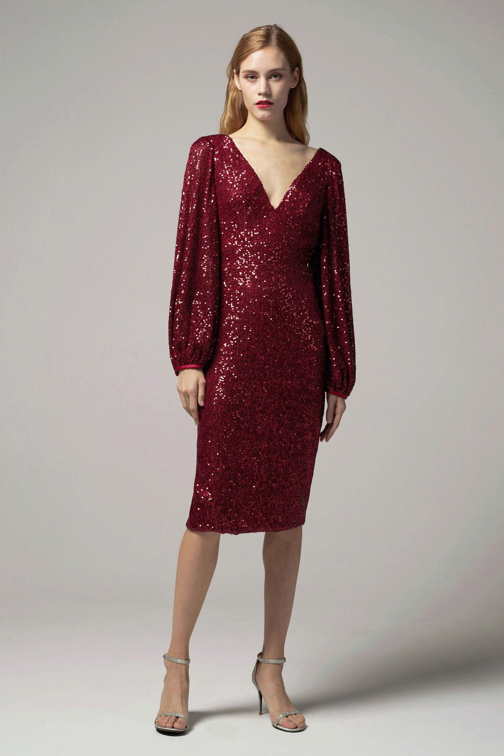 Sheath-Column Knee Length Sequined Dress CS0268 - COCOMELODY