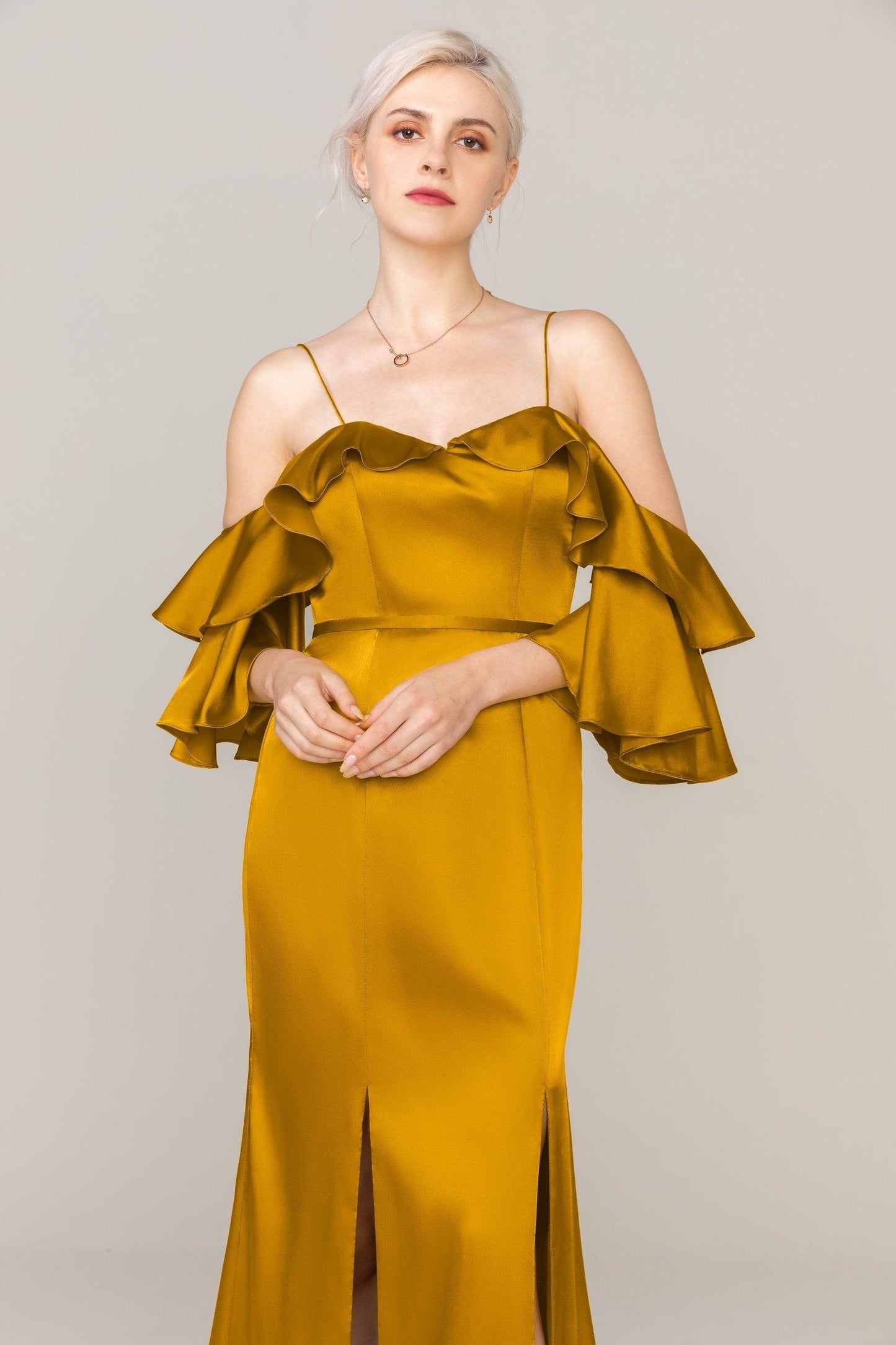 Sheath Sweep Train Luxe Satin Dress CS0310 - COCOMELODY