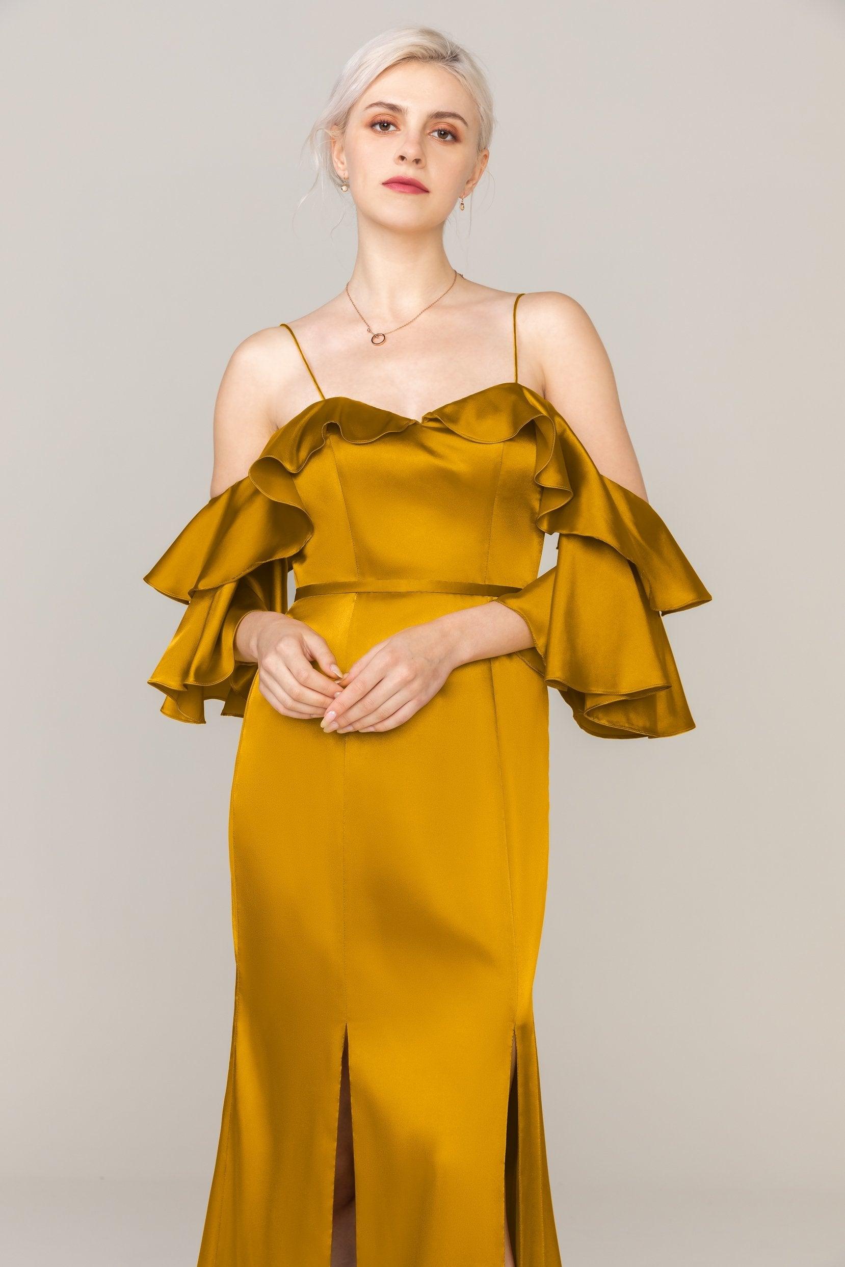 Sheath Sweep Train Luxe Satin Dress CS0310 - COCOMELODY
