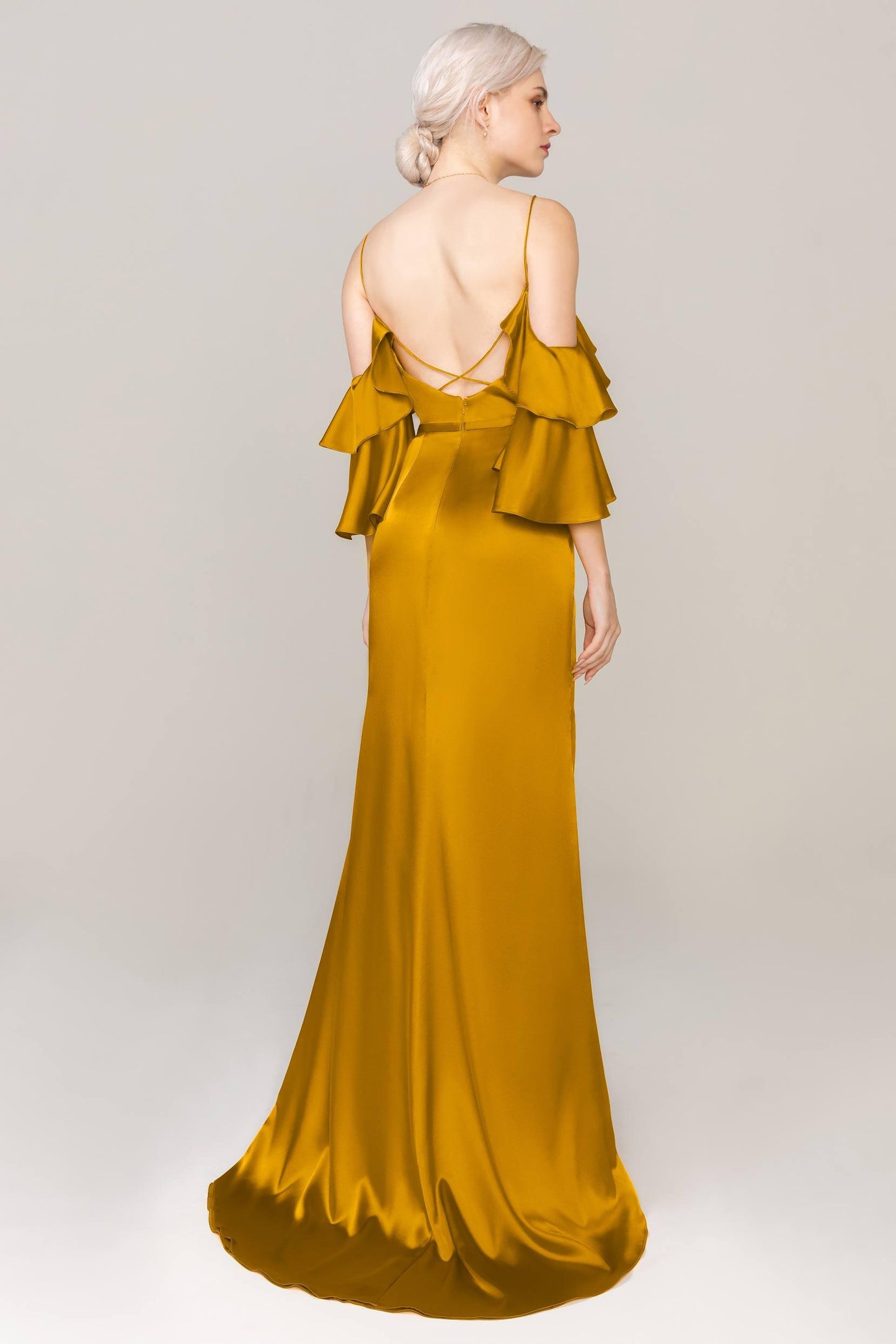 Sheath Sweep Train Luxe Satin Dress CS0310 - COCOMELODY