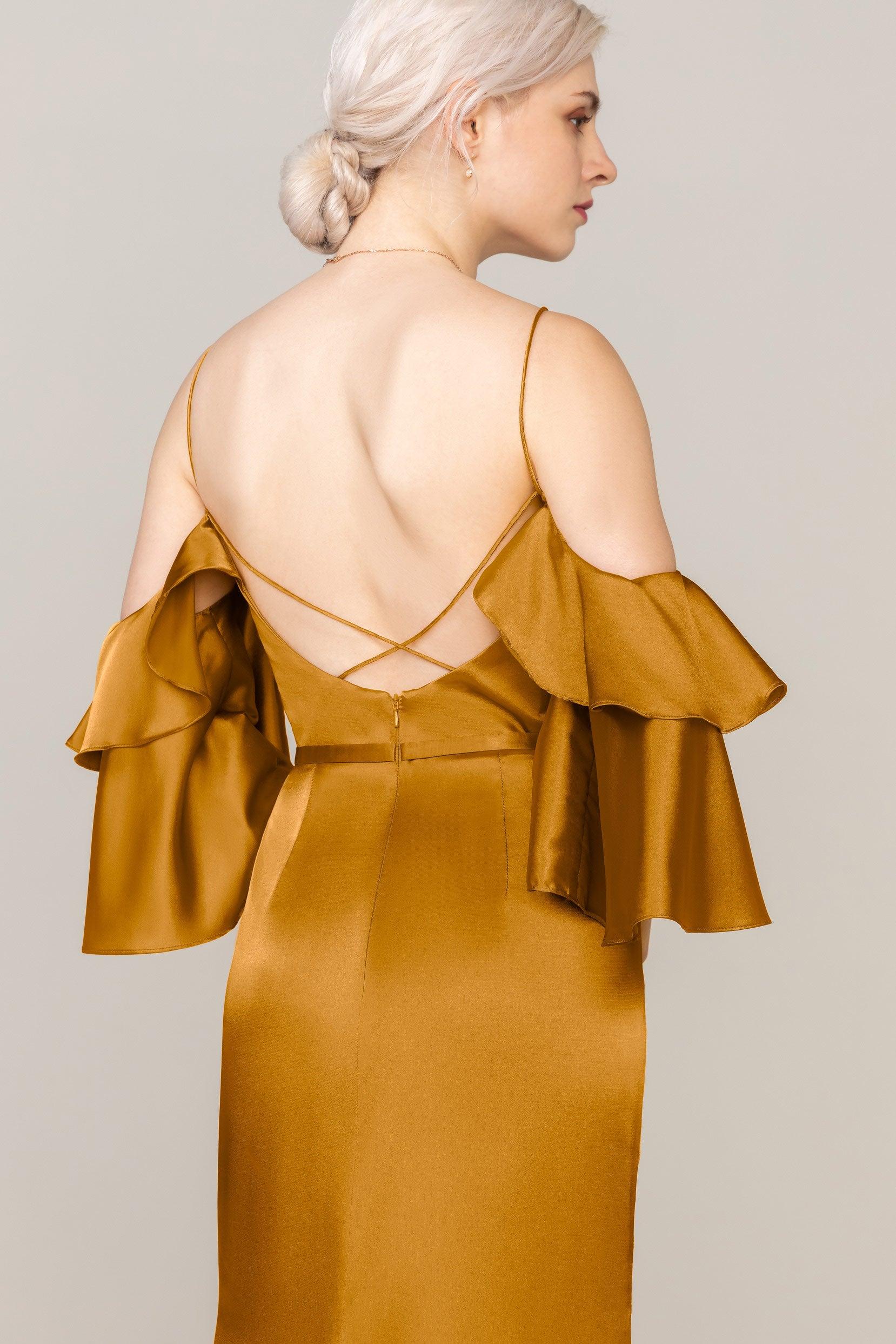 Sheath Sweep Train Luxe Satin Dress CS0310 - COCOMELODY