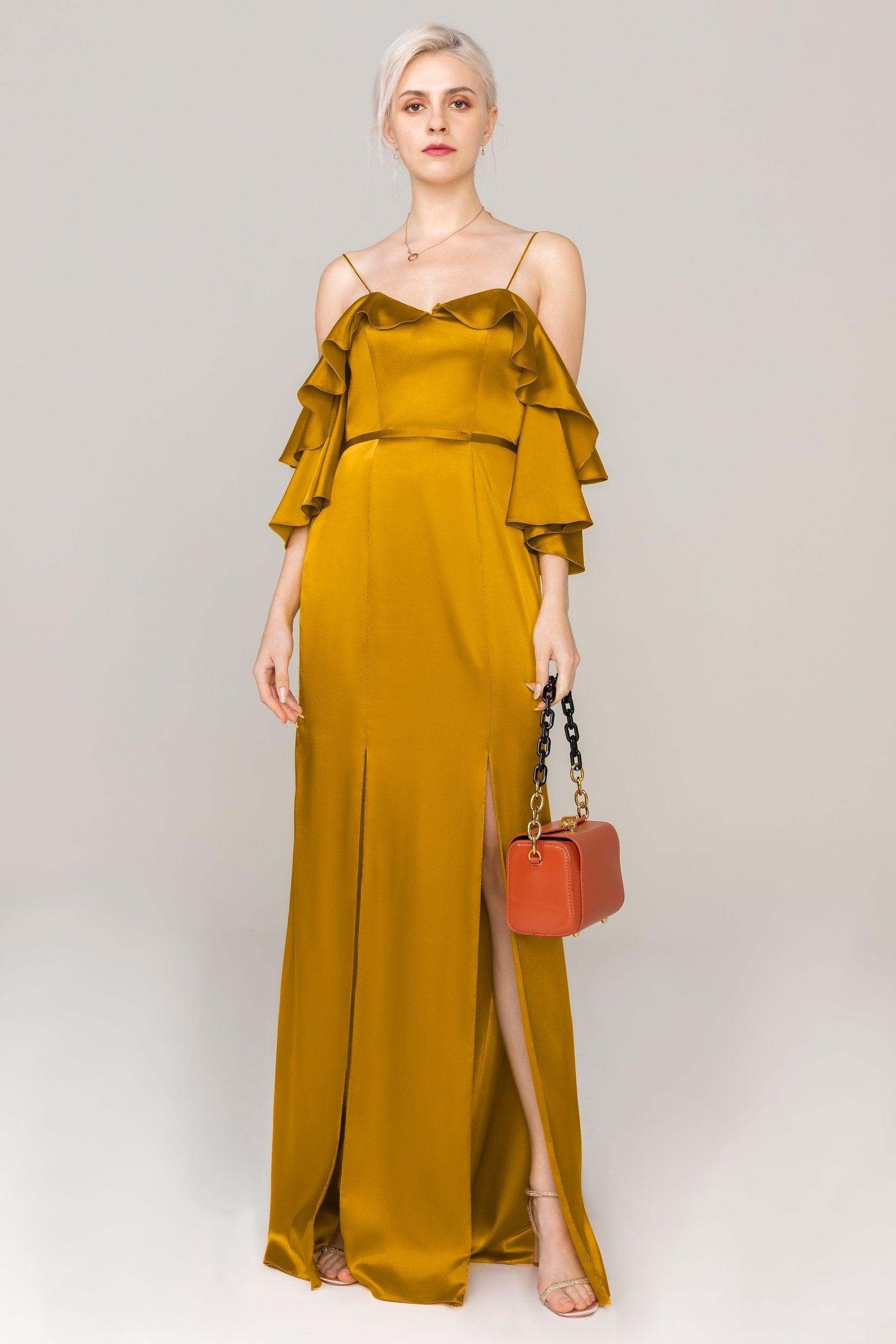 Sheath Sweep Train Luxe Satin Dress CS0310 - COCOMELODY