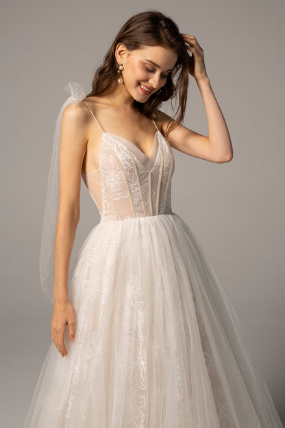 A-Line Court Train Tulle Wedding Dress CW2165