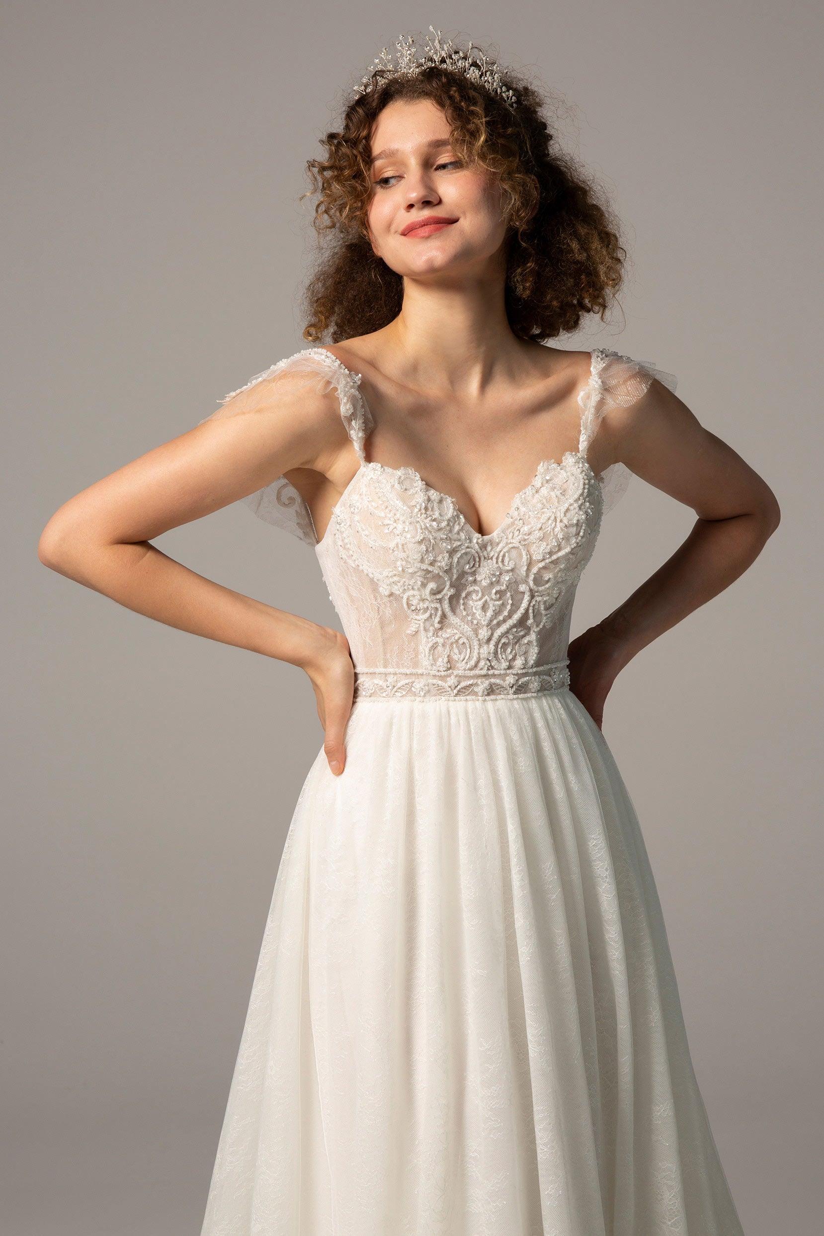 A-Line Court Train Lace Wedding Dress CW2378 - COCOMELODY