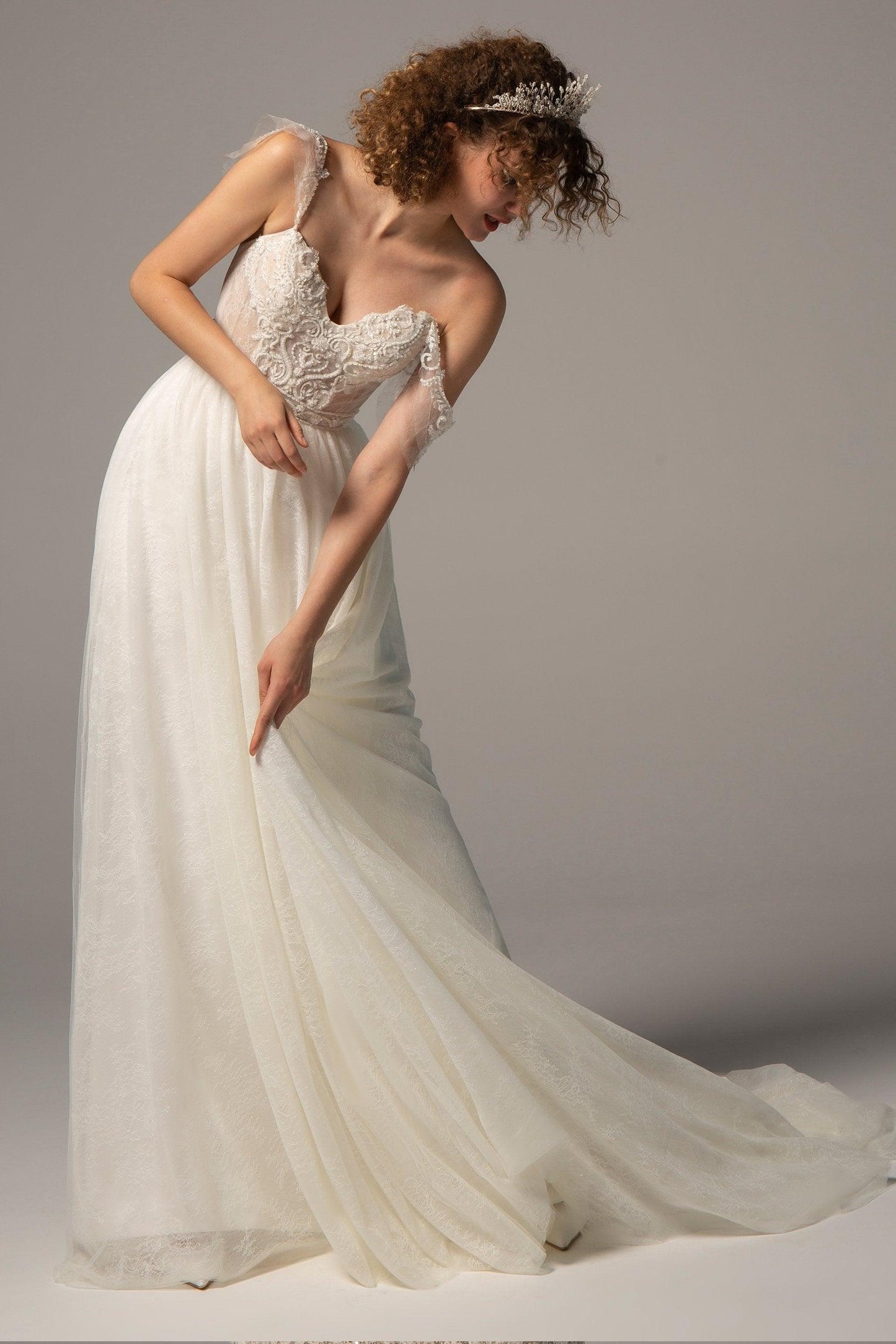 A-Line Court Train Lace Wedding Dress CW2378 - COCOMELODY