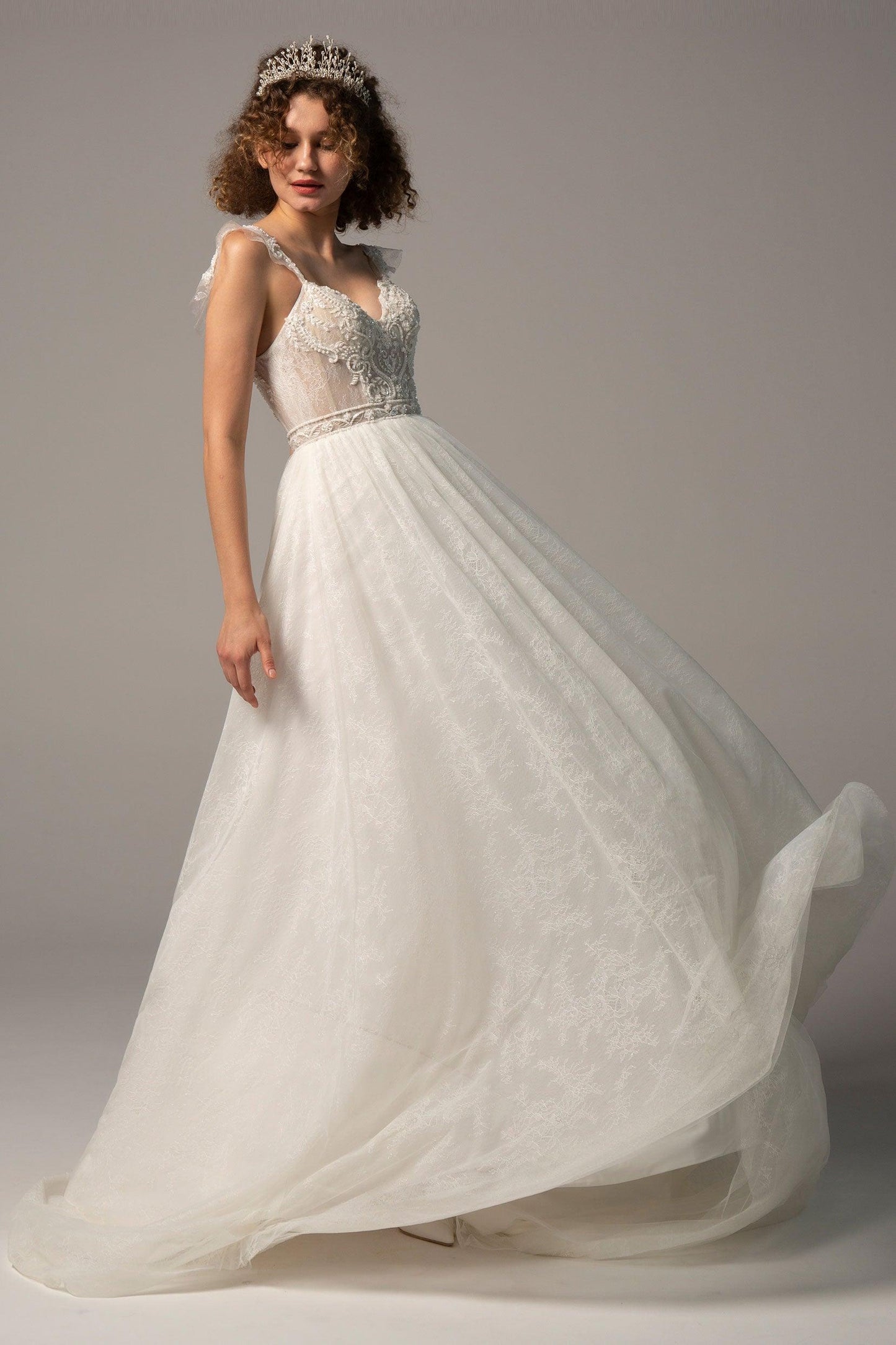 A-Line Court Train Lace Wedding Dress CW2378 - COCOMELODY