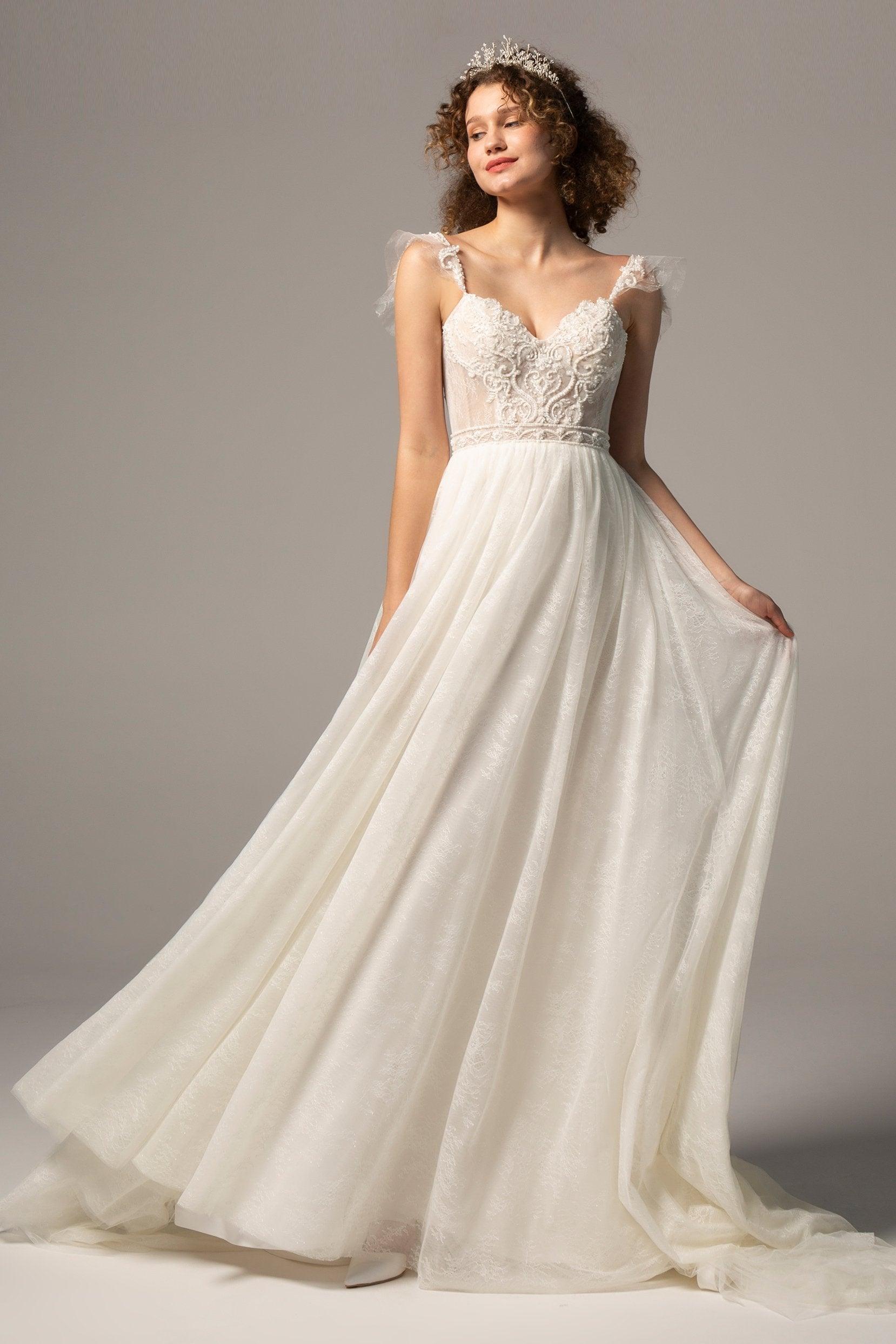 A-Line Court Train Lace Wedding Dress CW2378 - COCOMELODY