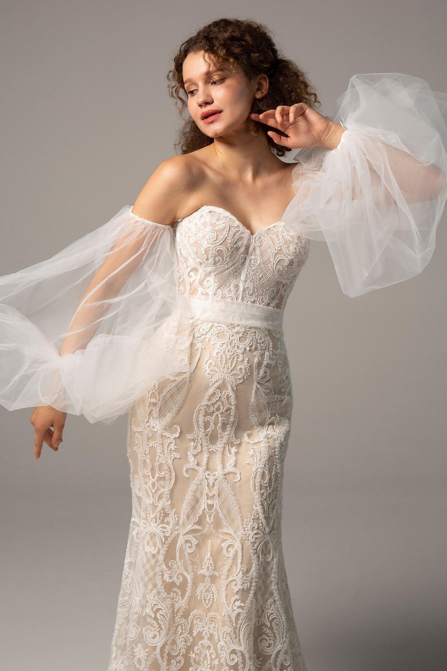 Trumpet Court Train Lace Knitted Fabric Wedding Dress CW2349 - COCOMELODY
