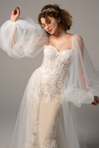 Trumpet Court Train Tulle Knitted Wedding Dress CW2360