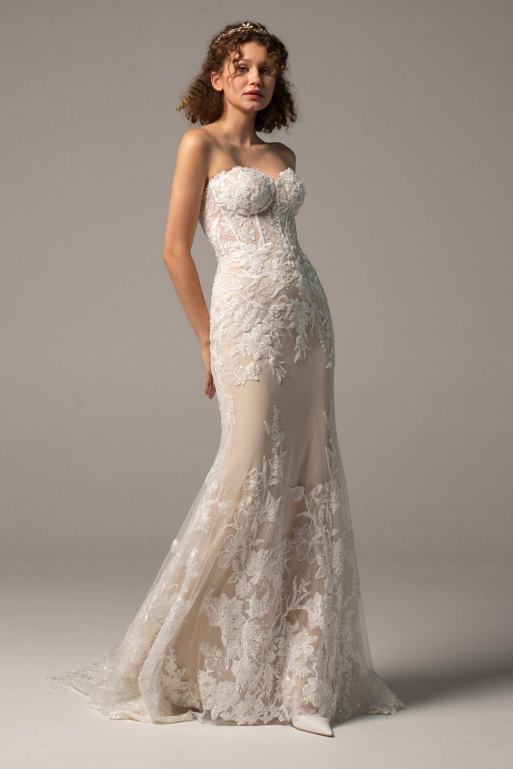 Trumpet Court Train Tulle Knitted Wedding Dress CW2360 - COCOMELODY