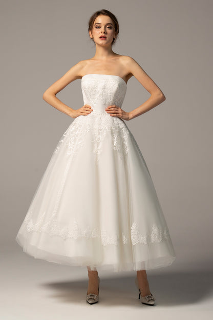 A-Line Ankle Length Tulle Wedding Dress CW2392