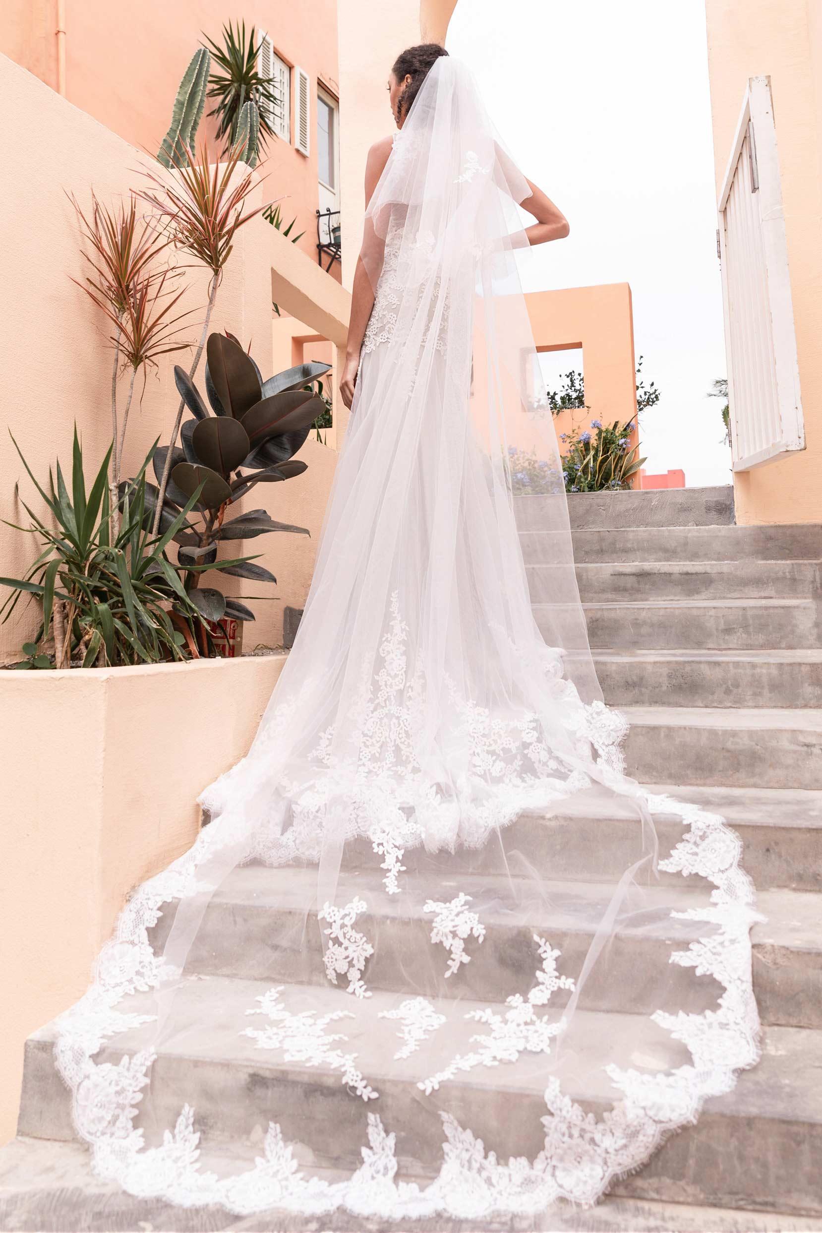 Two-tier Lace Edge Tulle Cathedral Veils Appliques CV0231 - COCOMELODY