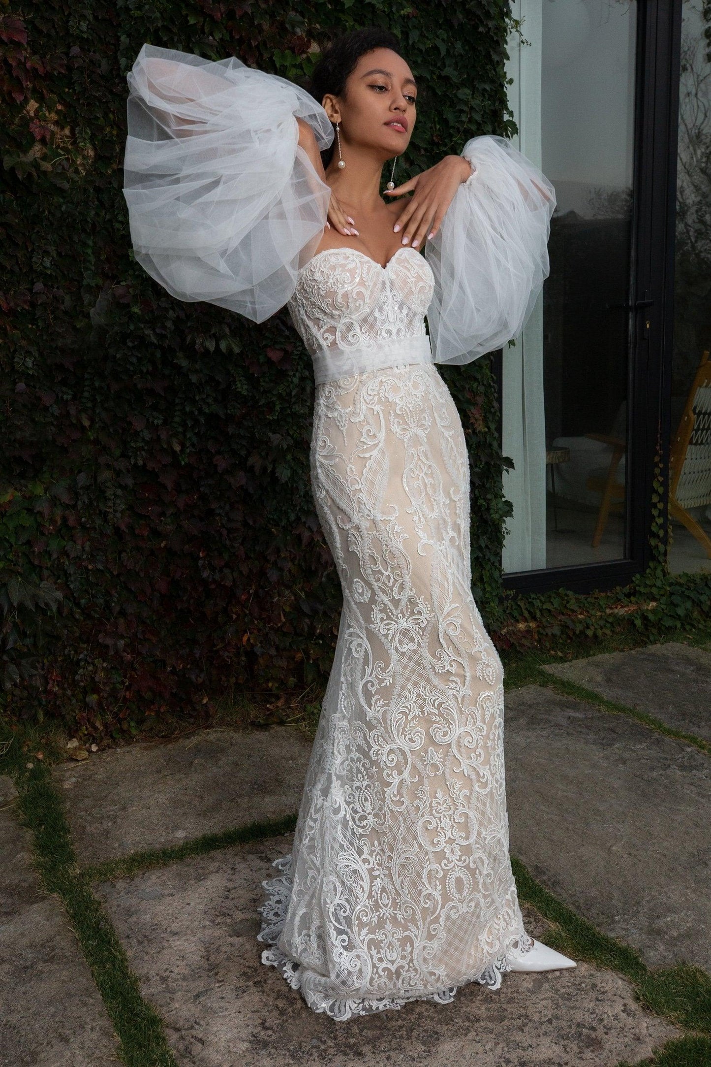 Trumpet Court Train Lace Knitted Fabric Wedding Dress CW2349 - COCOMELODY