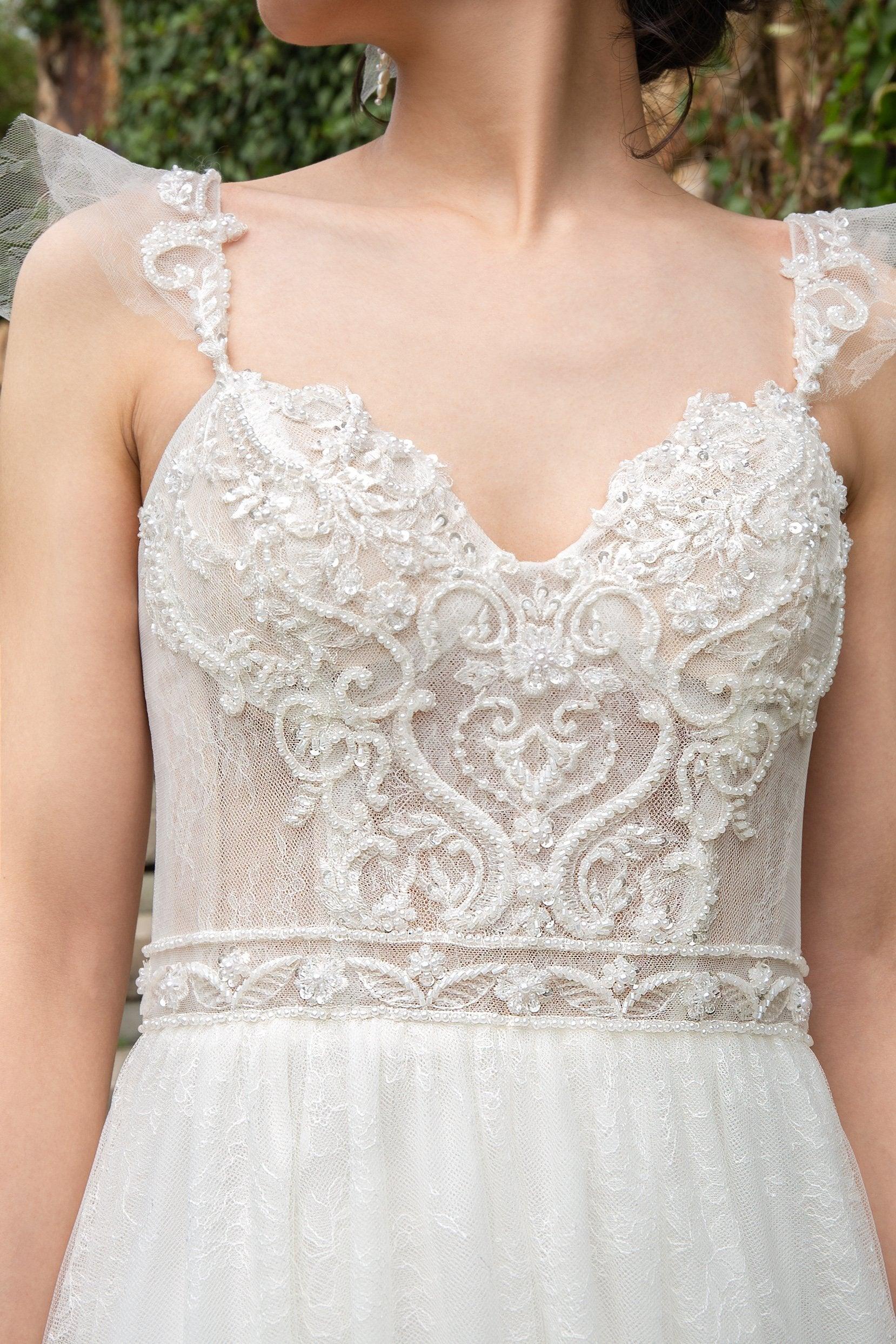 A-Line Court Train Lace Wedding Dress CW2378 - COCOMELODY