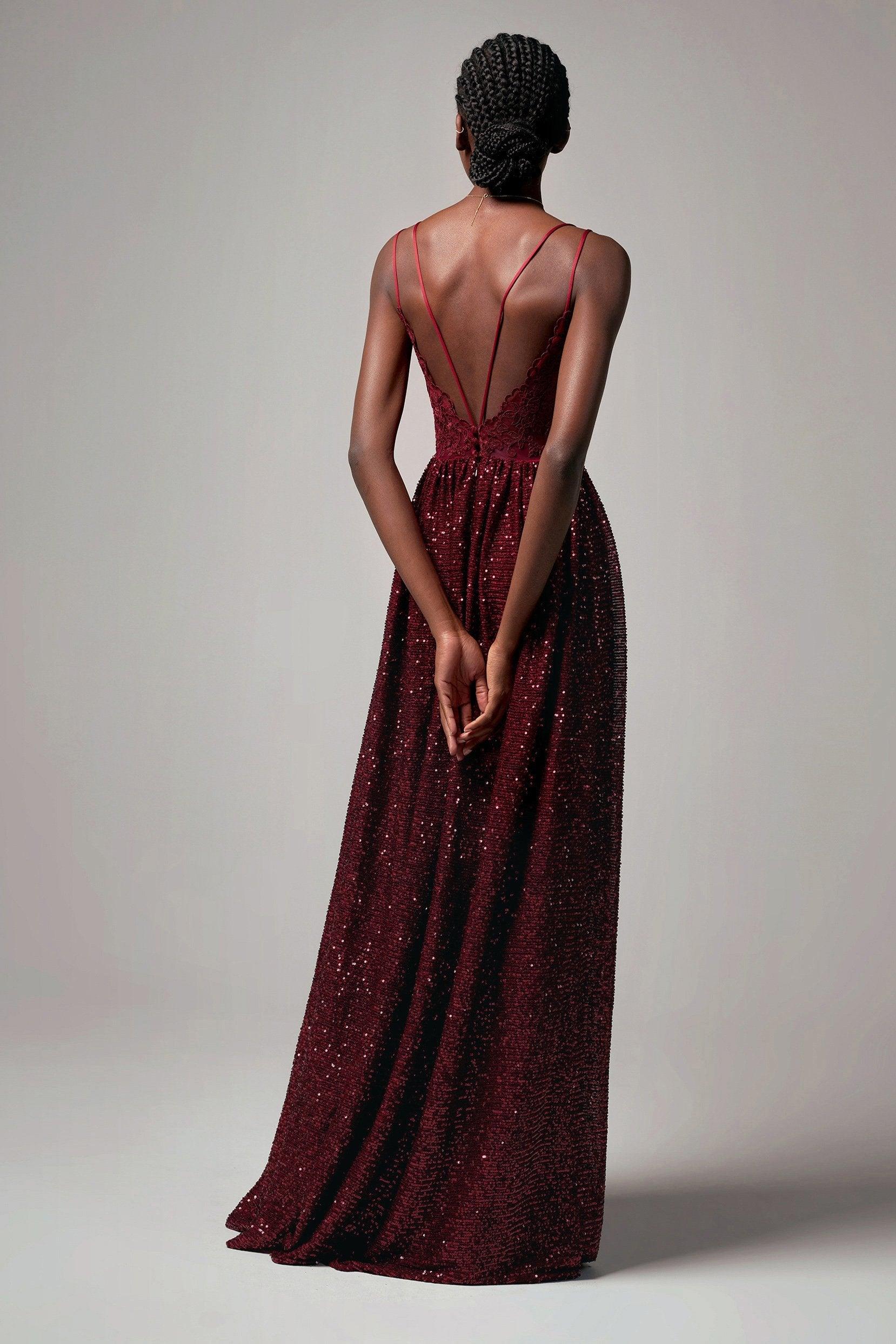 A-Line Floor Length Sequined Dress CB0408 - COCOMELODY