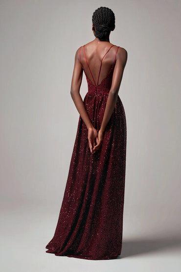 A-Line Floor Length Sequined Dress CB0408 - COCOMELODY