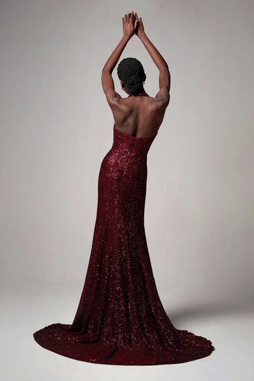 Trumpet-Mermaid Sweep-Brush Train Sequined Dress CB0398 - COCOMELODY