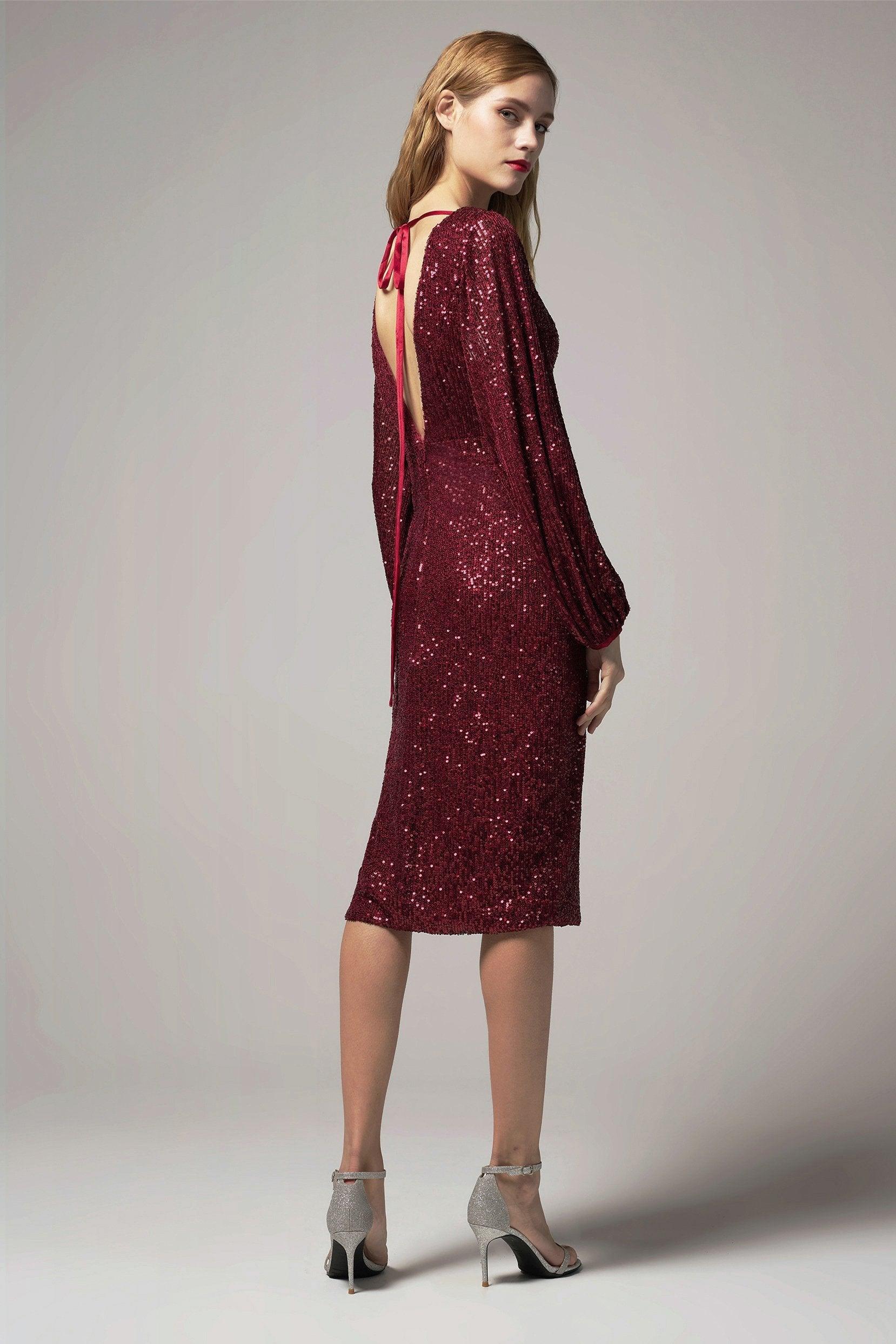 Sheath-Column Knee Length Sequined Dress CS0268 - COCOMELODY