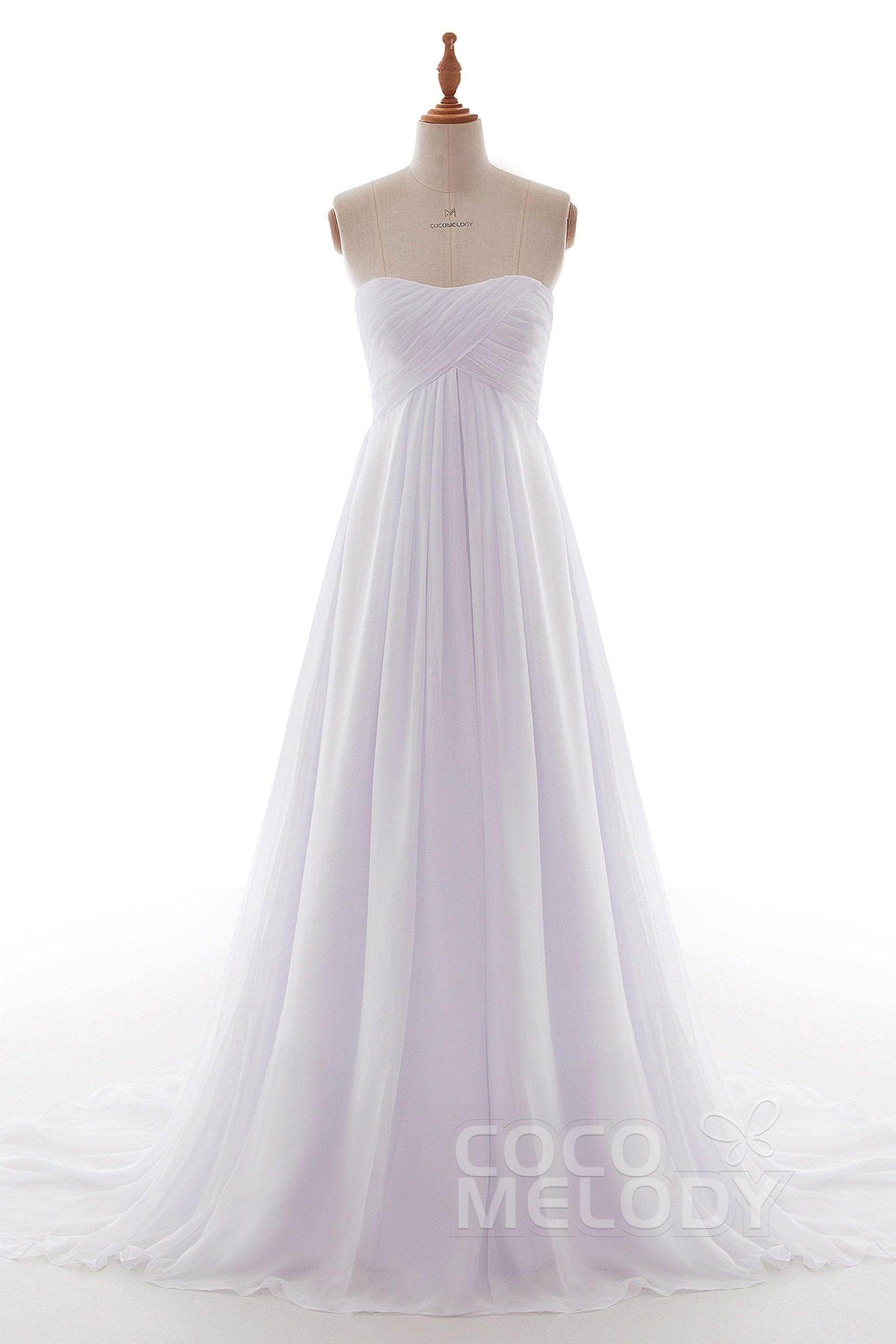 Sweetheart A-Line Empire Court Train Chiffon Wedding Dress Pleated Bridal Gown COCOMELODY PR1436, 15 Days / As Picture:White / US6-UK8-EUR36