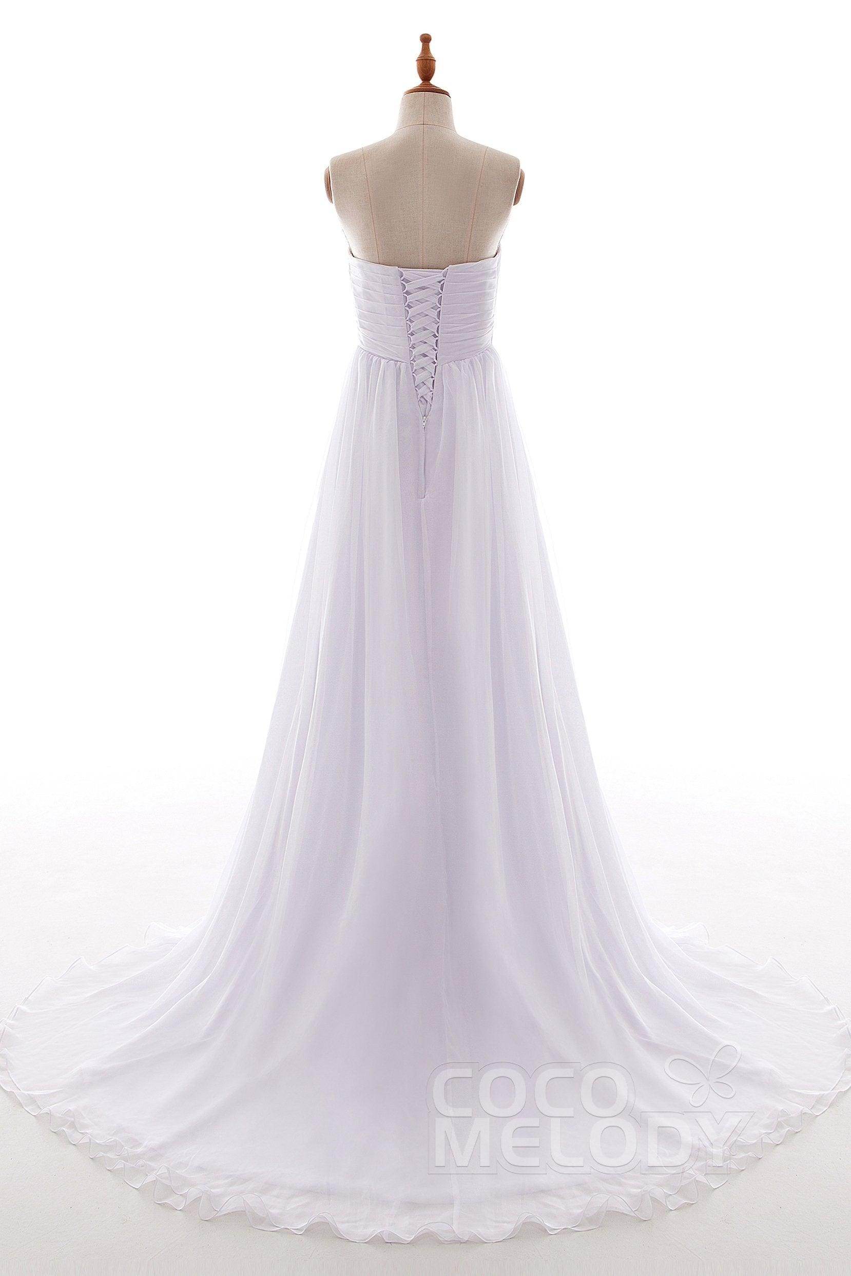 A-Line Empire Court Train Chiffon Wedding Dress COCOMELODY PR1436, 35 Days / As Picture:White / US6-UK8-EUR36 A-Line Empire Court Train Chiffon Wedding Dress COCOMELODY PR1436, 35 Days / As Picture:White / US6-UK8-EUR36