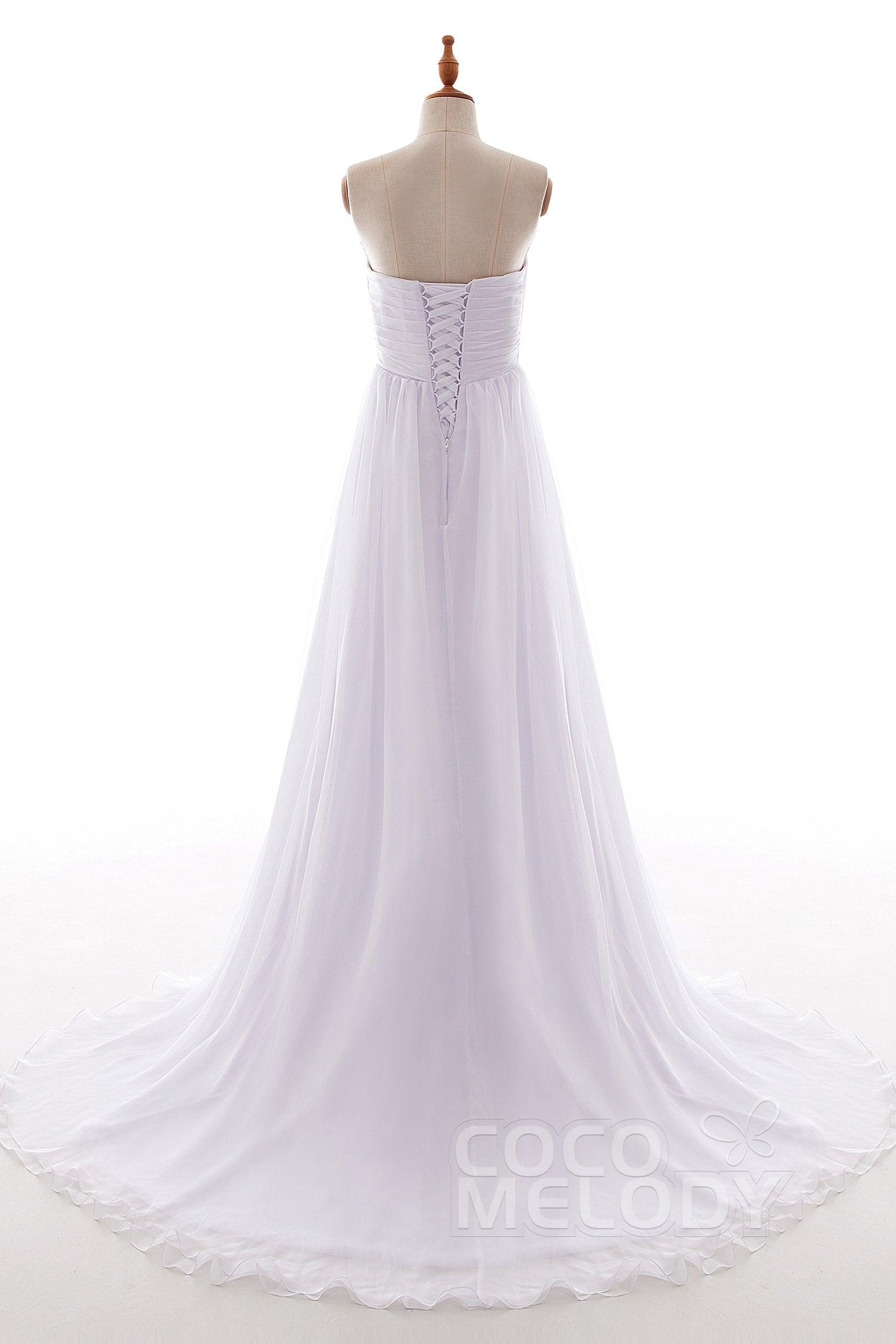 A-Line Court Train Chiffon Wedding Dress Pleating PR1436 - COCOMELODY