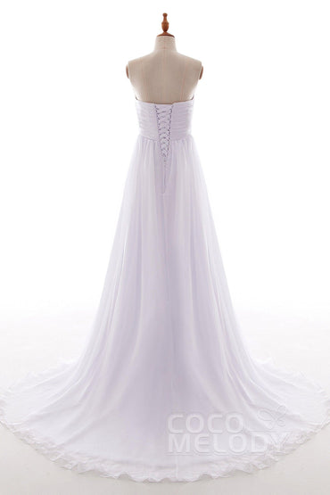 A-Line Court Train Chiffon Wedding Dress Pleating PR1436