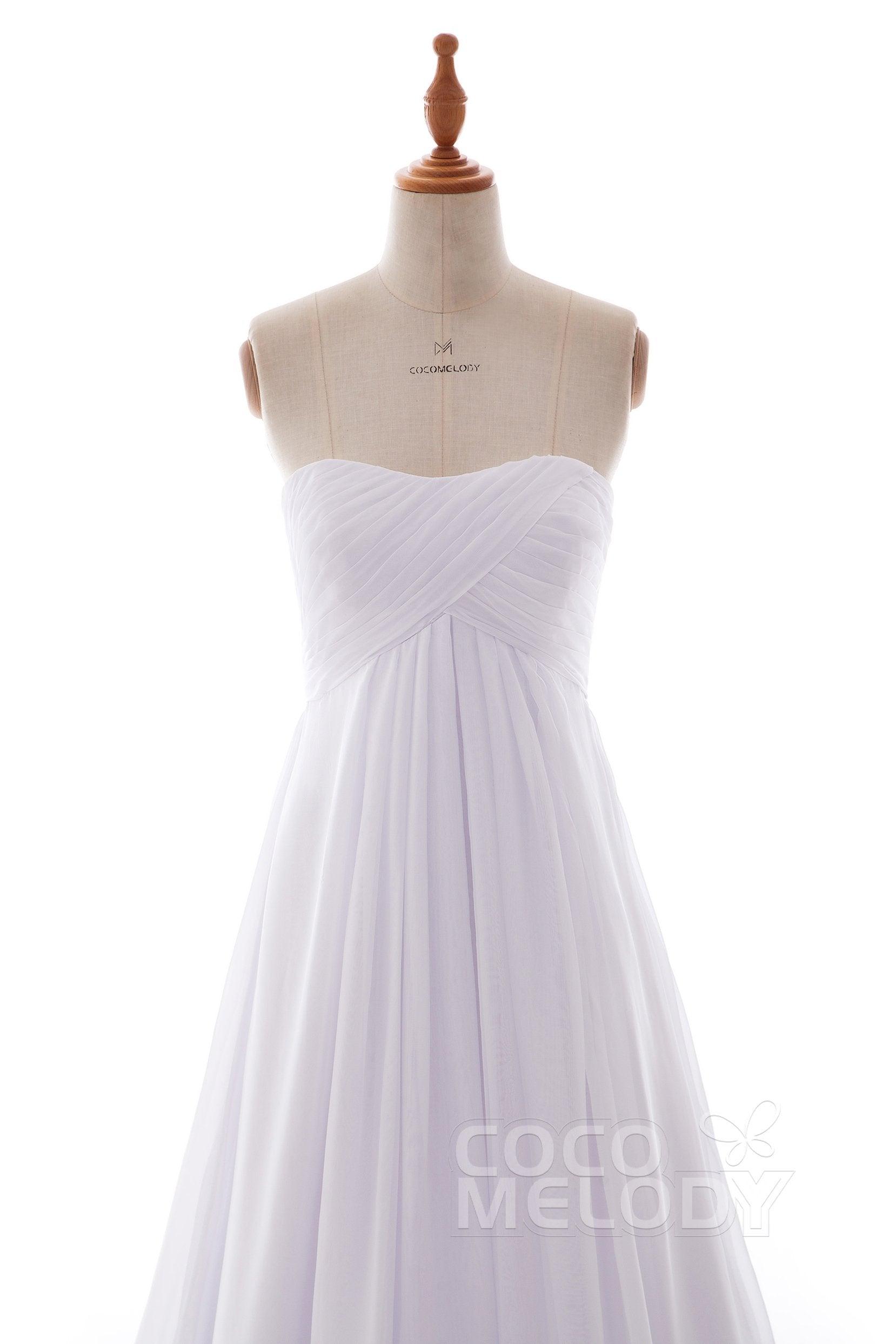 A-Line Court Train Chiffon Wedding Dress Pleating PR1436 - COCOMELODY