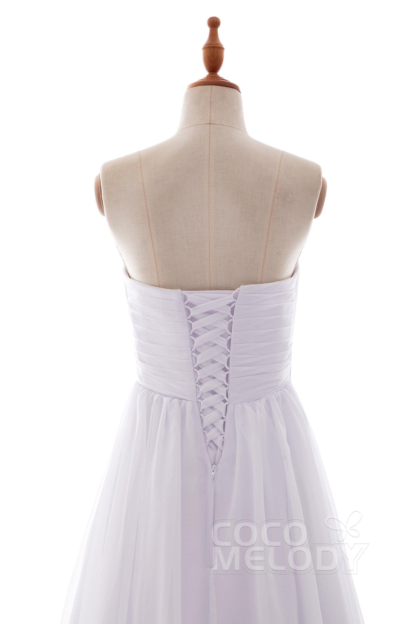 A-Line Court Train Chiffon Wedding Dress Pleating PR1436 - COCOMELODY