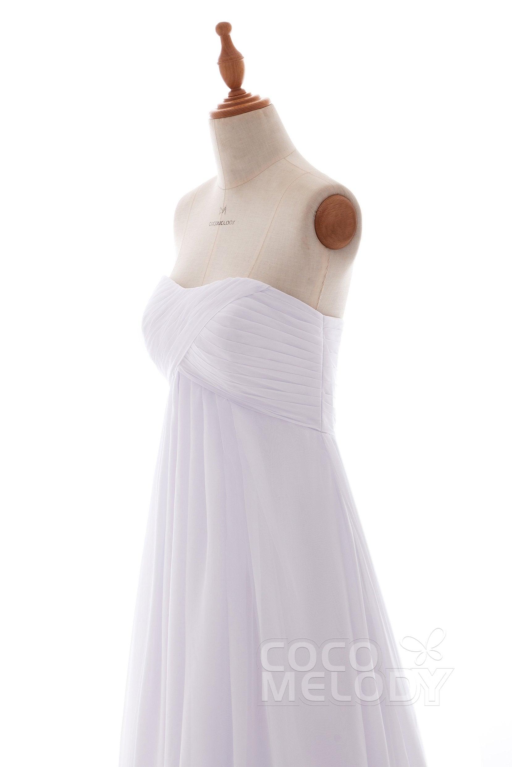 A-Line Court Train Chiffon Wedding Dress Pleating PR1436 - COCOMELODY